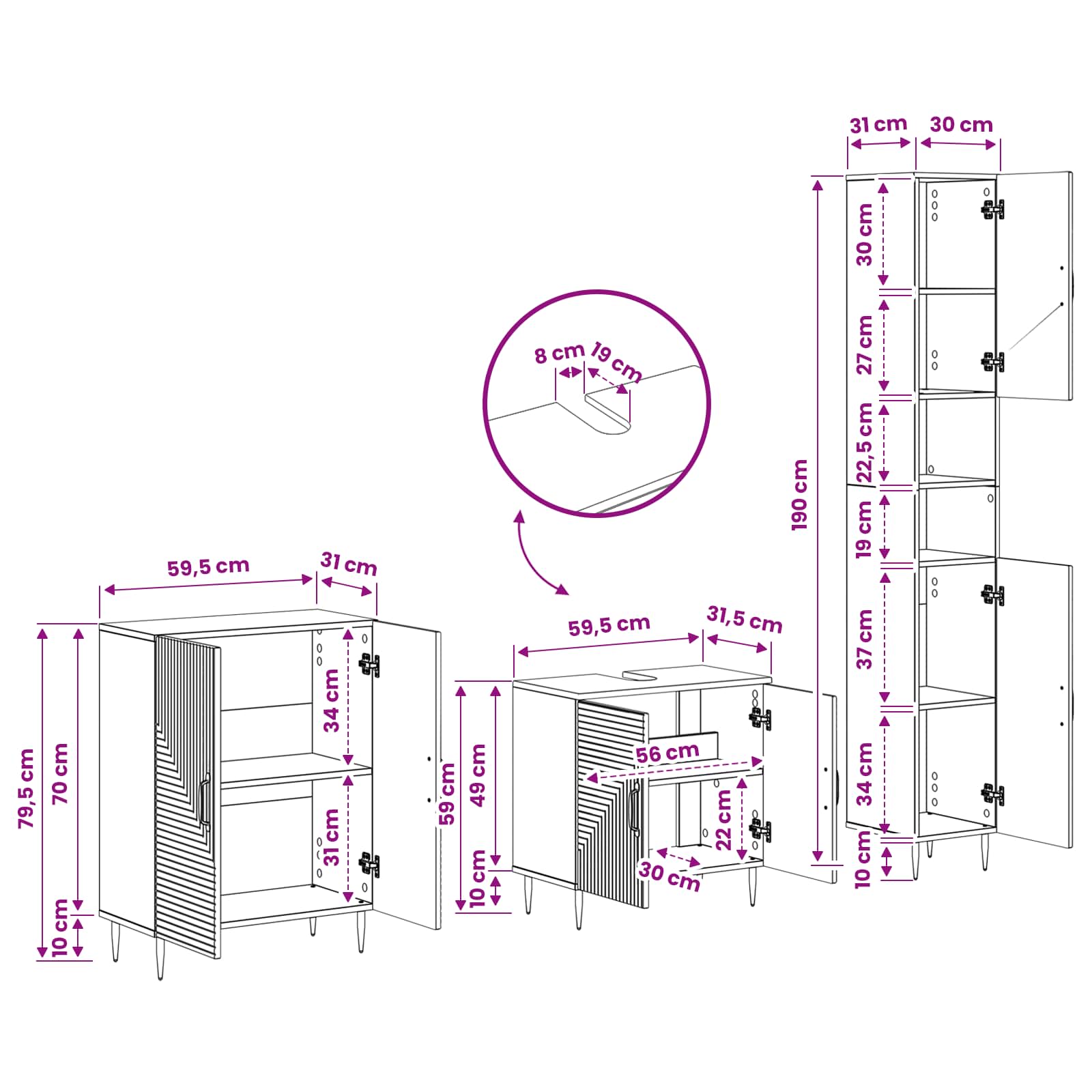 3 Piece Bathroom Cabinet Set HAARLEM White Engineered Wood