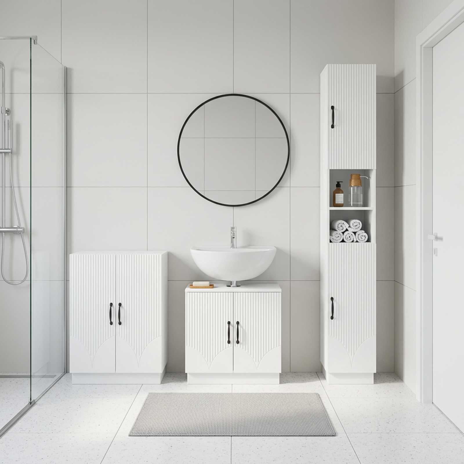 3 Piece Bathroom Cabinet Set HOORN White Engineered Wood
