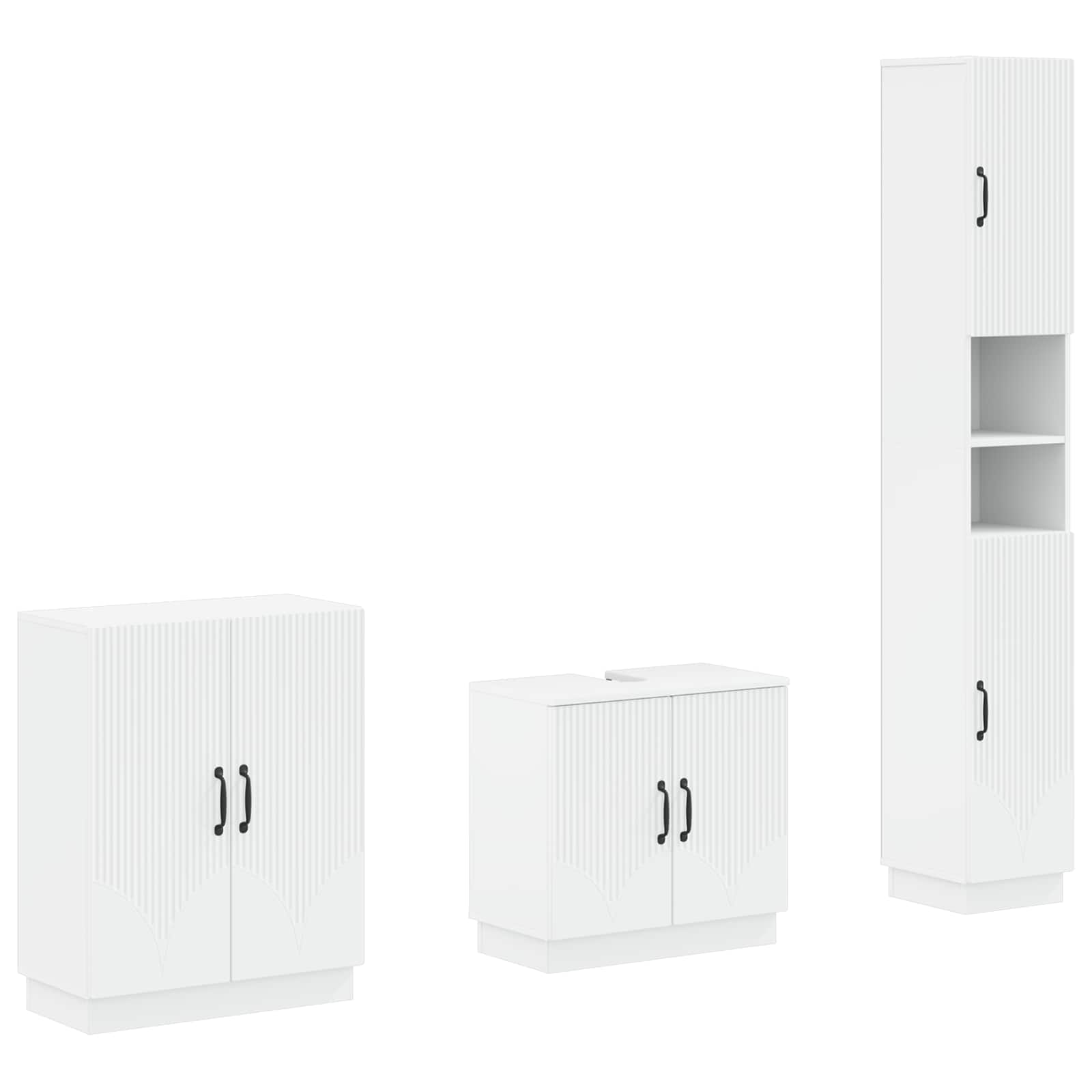 3 Piece Bathroom Cabinet Set HOORN White Engineered Wood