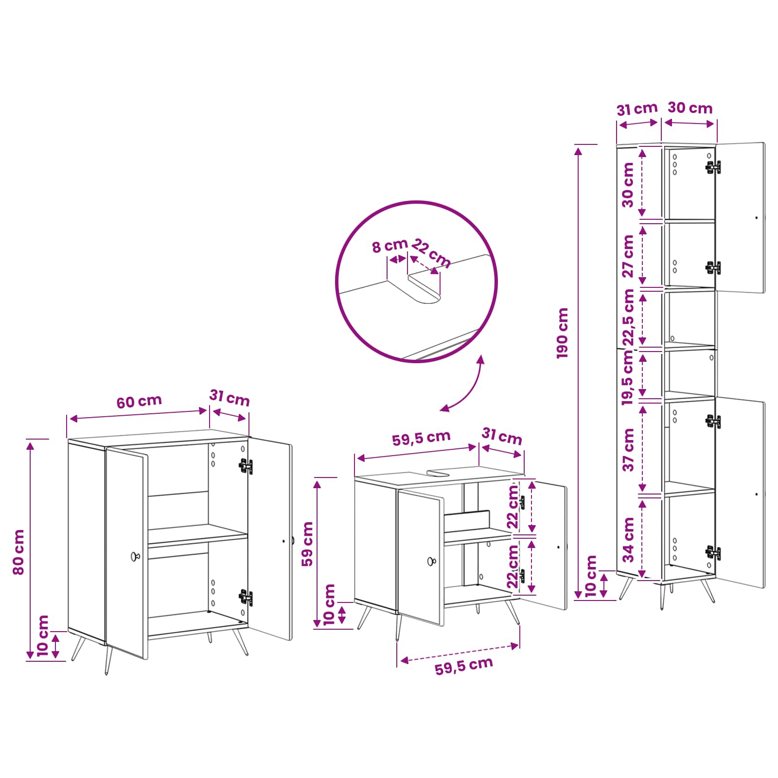 3 Piece Bathroom Cabinet Set BREDA White Engineered Wood