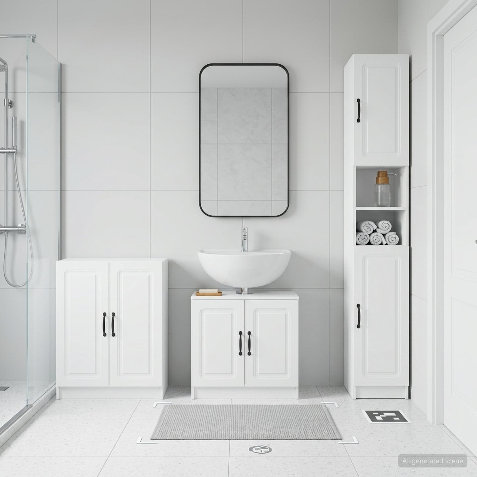 3 Piece Bathroom Cabinet Set UTRECHT White Engineered Wood