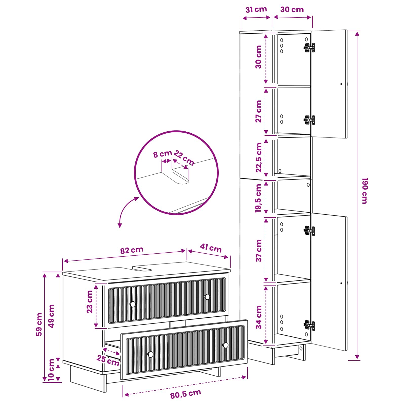 2 Piece Bathroom Cabinet Set EDE White Engineered Wood