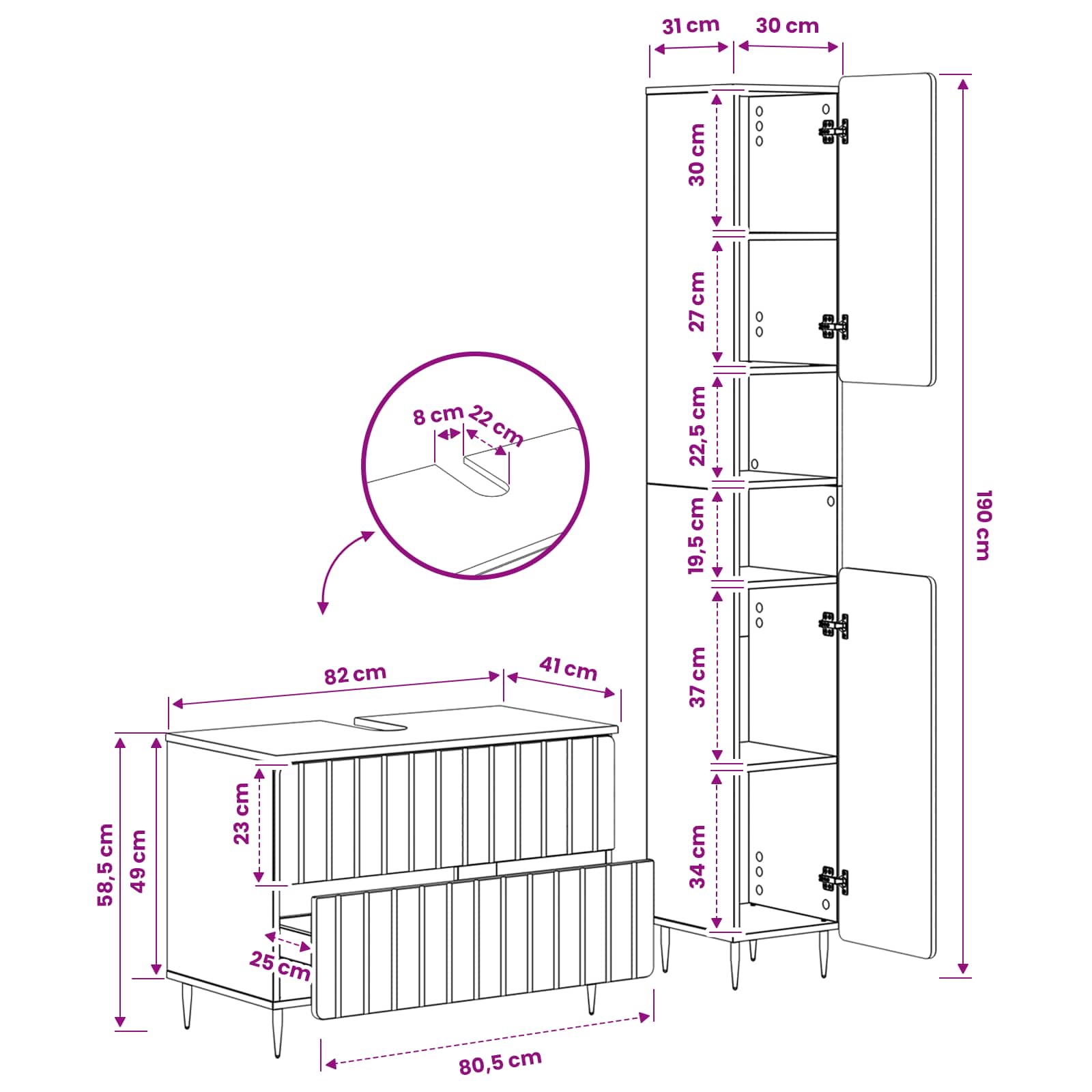 2 Piece Bathroom Cabinet Set ZWOLLE White Engineered Wood