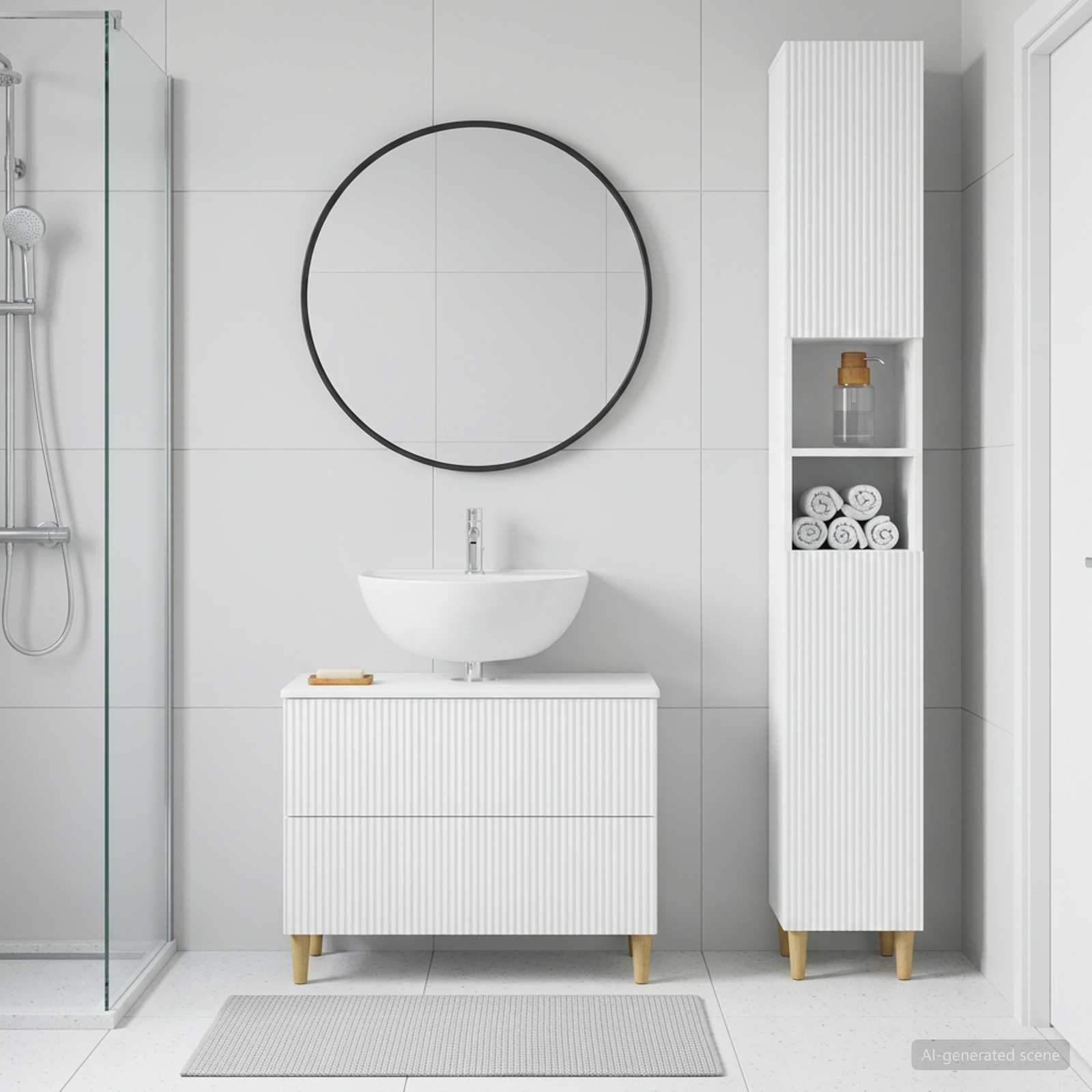 2 Piece Bathroom Cabinet Set ARNHEM White Engineered Wood