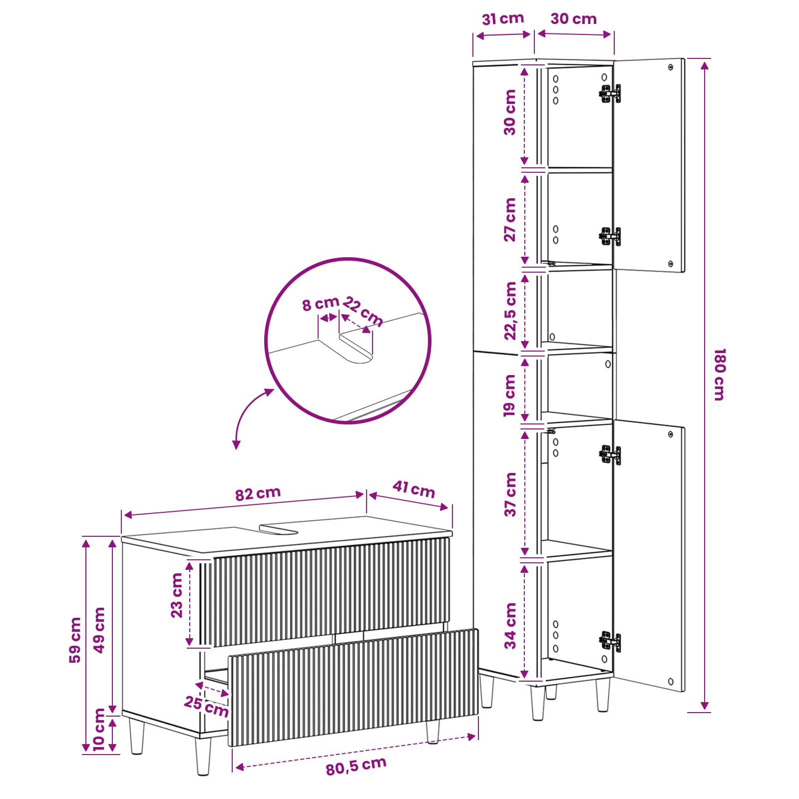 2 Piece Bathroom Cabinet Set ARNHEM White Engineered Wood