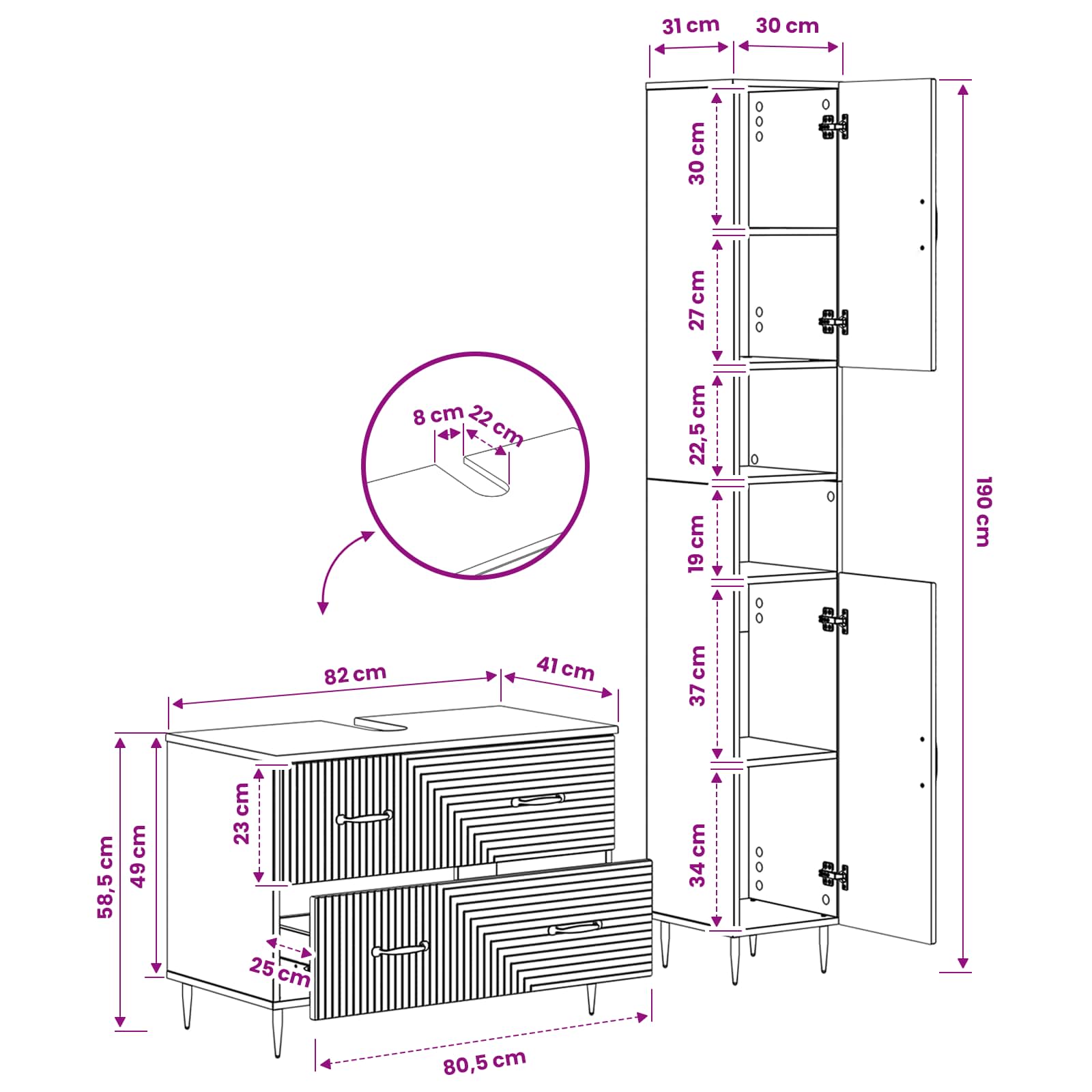 2 Piece Bathroom Cabinet Set HAARLEM White Engineered Wood