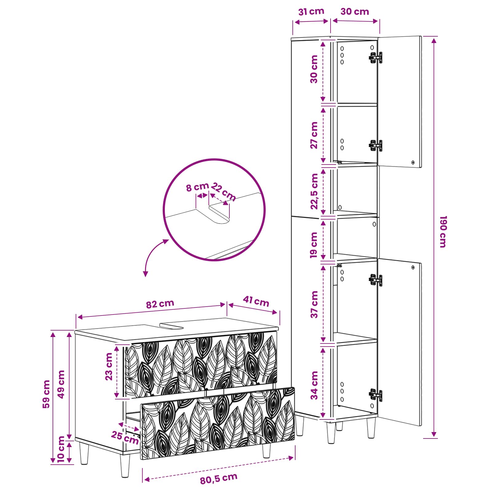 2 Piece Bathroom Cabinet Set DELFT White Engineered Wood
