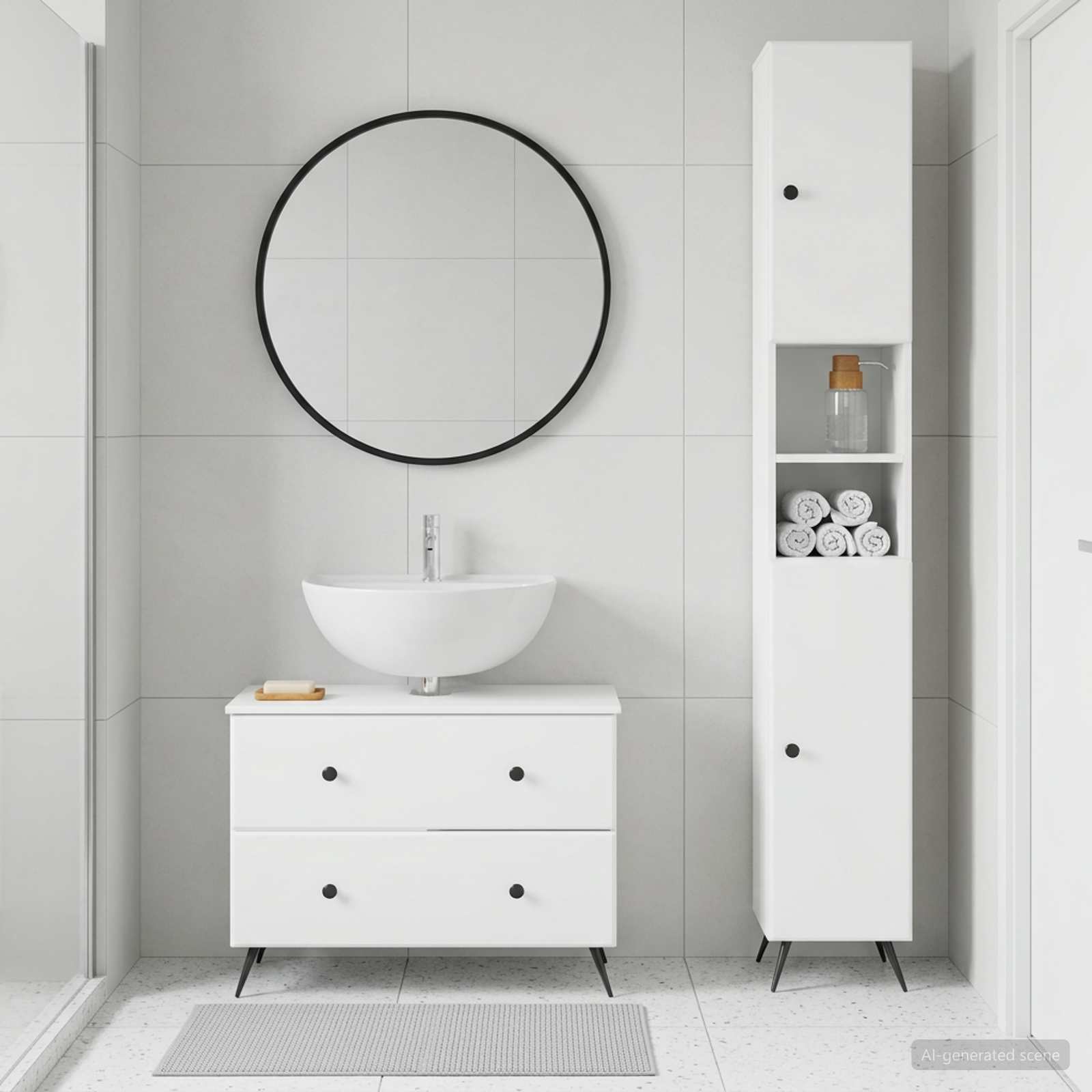 2 Piece Bathroom Cabinet Set BREDA White Engineered Wood