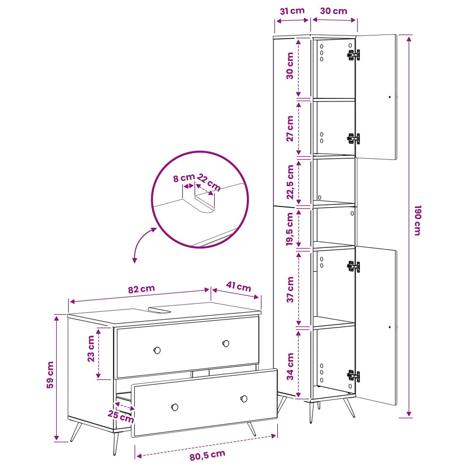 2 Piece Bathroom Cabinet Set BREDA White Engineered Wood