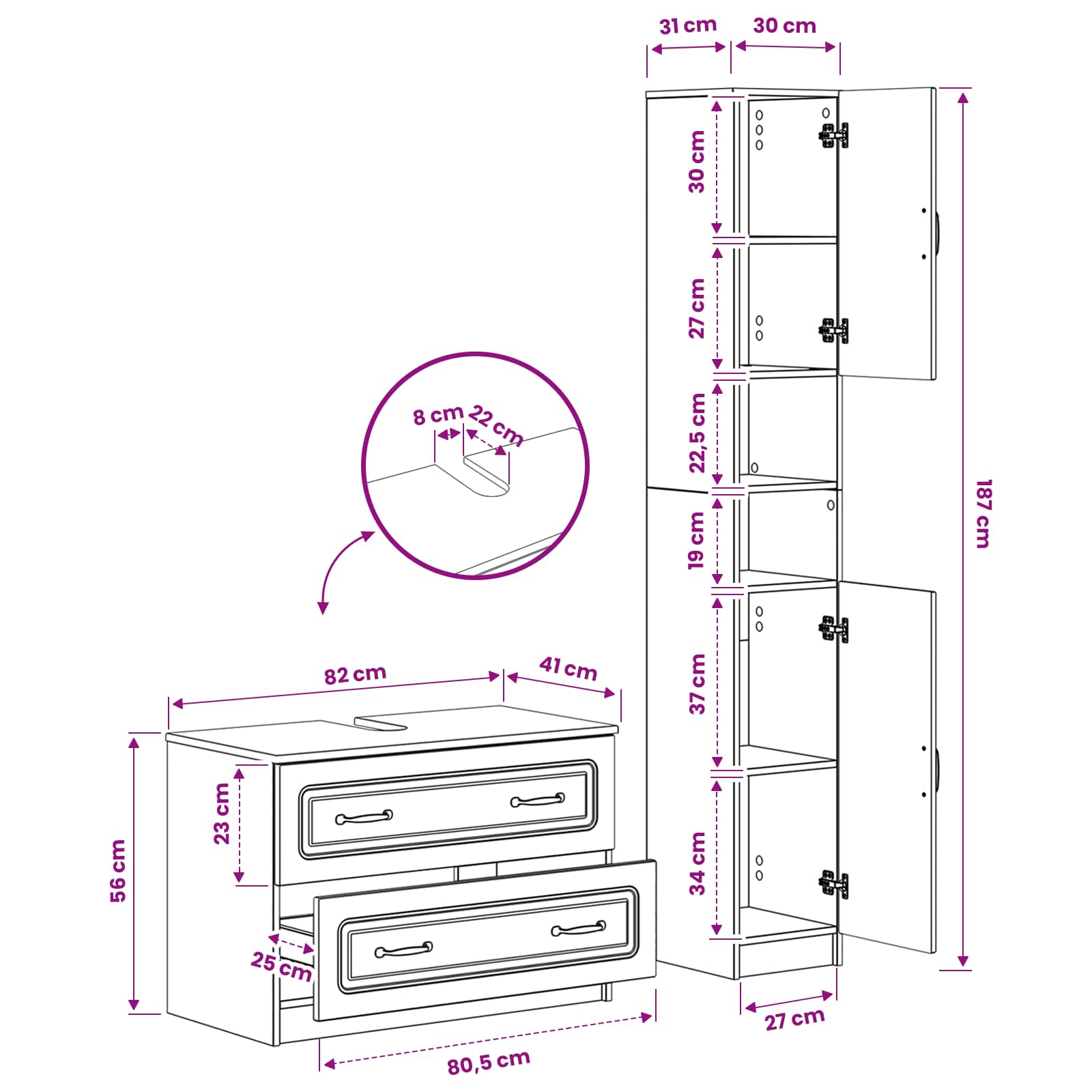 2 Piece Bathroom Cabinet Set UTRECHT White Engineered Wood