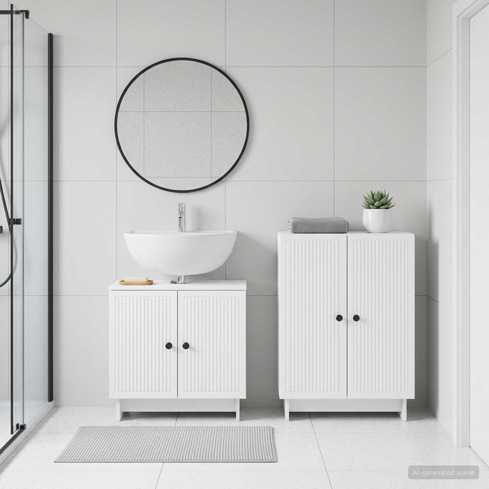 2 Piece Bathroom Cabinet Set UTRECHT White Engineered Wood