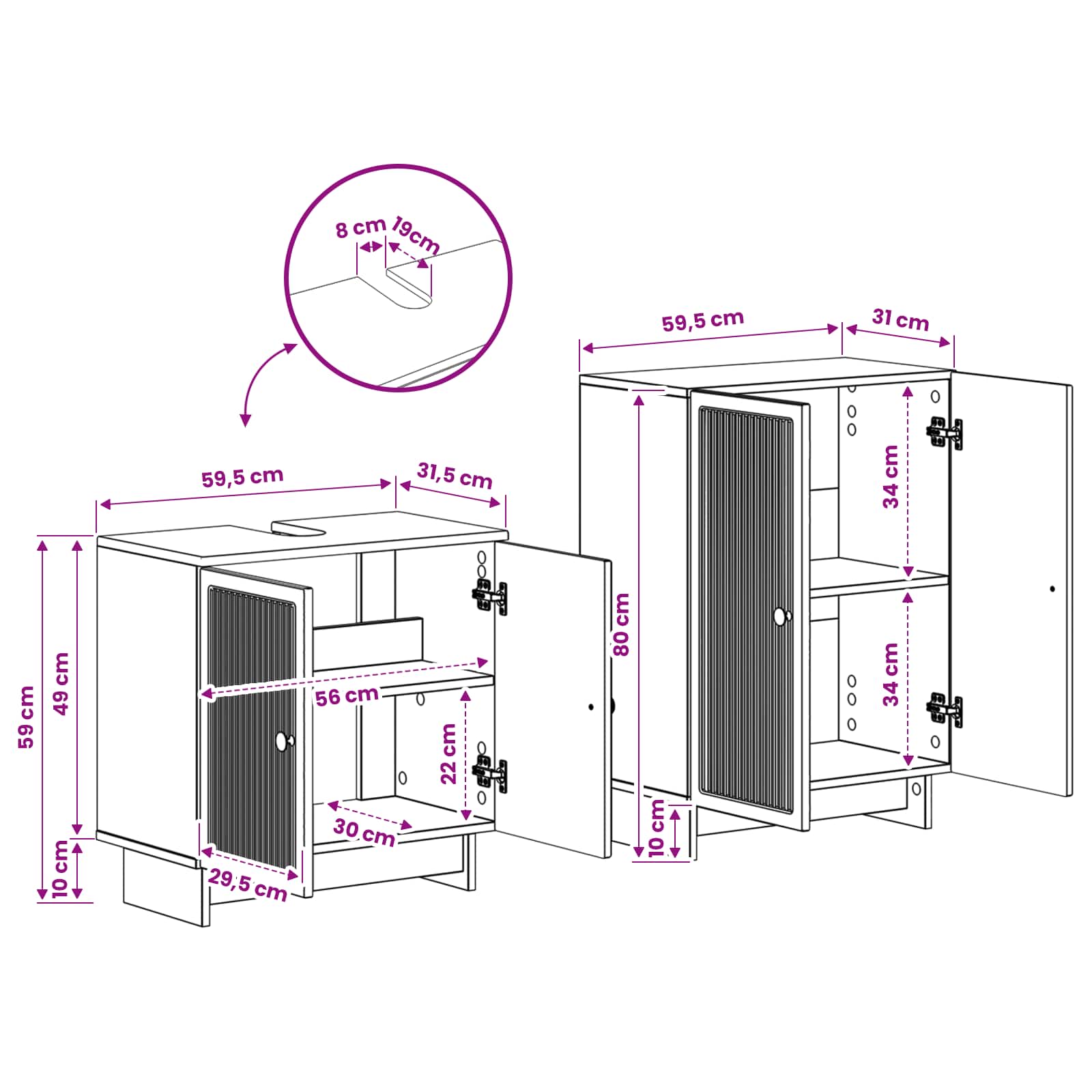 2 Piece Bathroom Cabinet Set UTRECHT White Engineered Wood