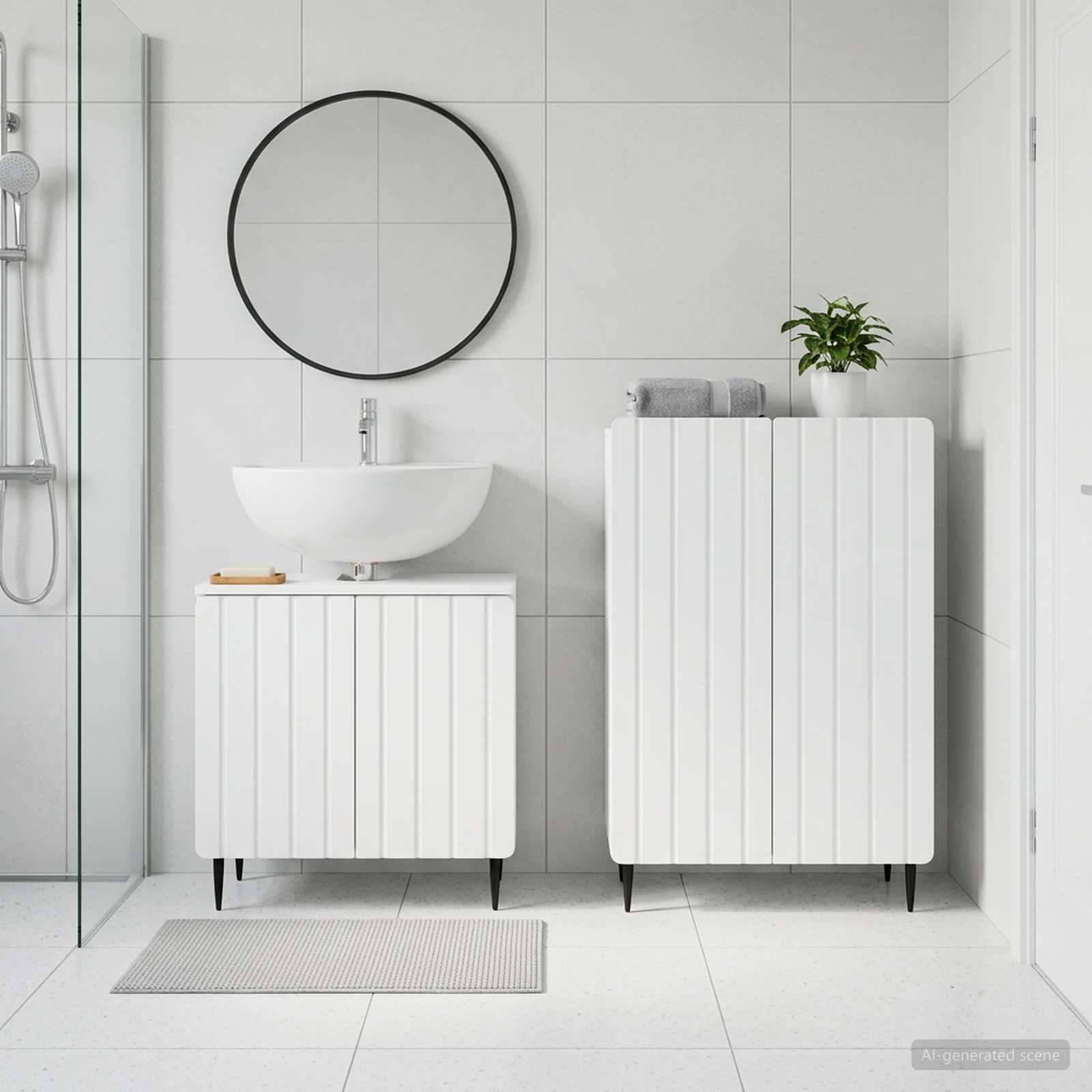 2 Piece Bathroom Cabinet Set ZWOLLE White Engineered Wood