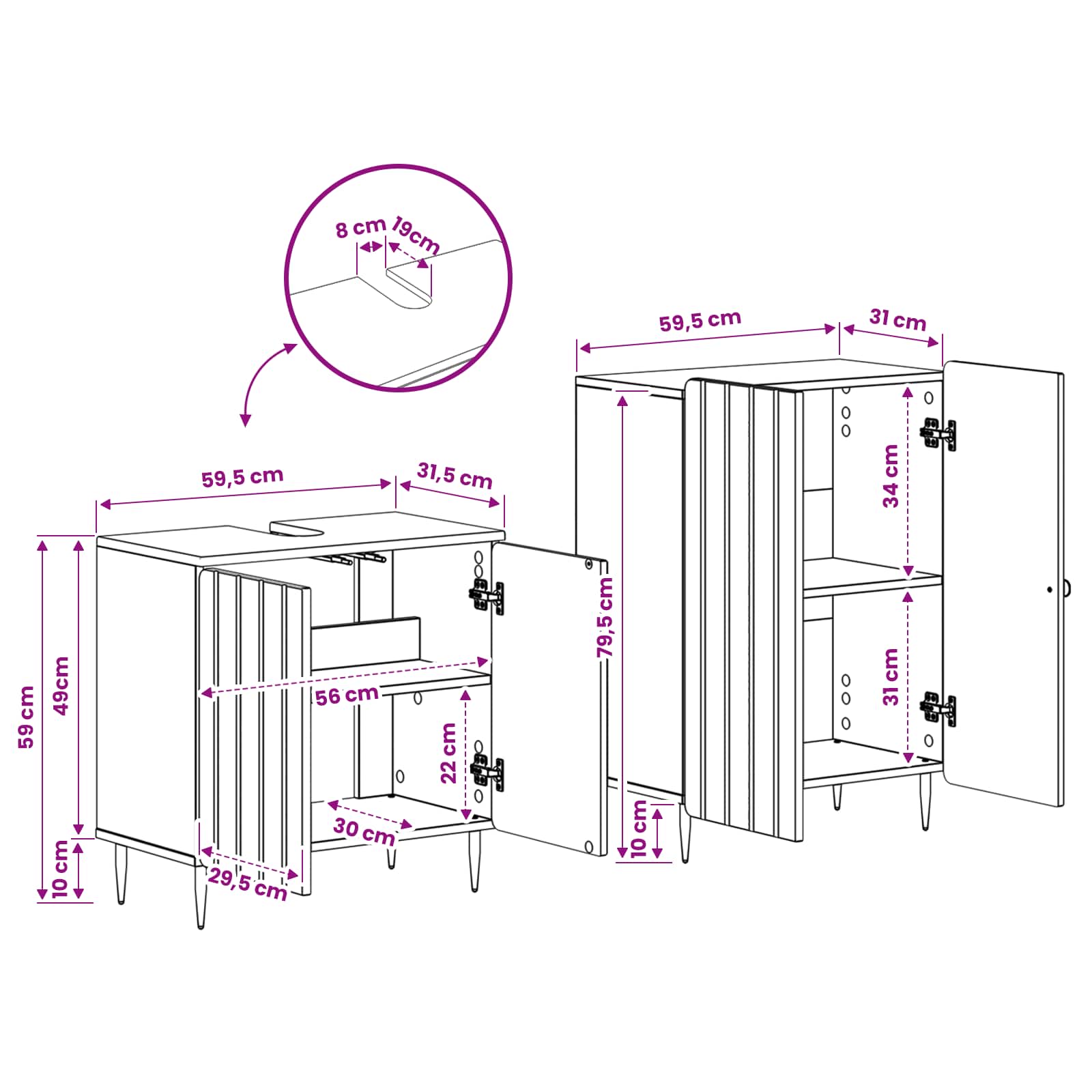 2 Piece Bathroom Cabinet Set ZWOLLE White Engineered Wood