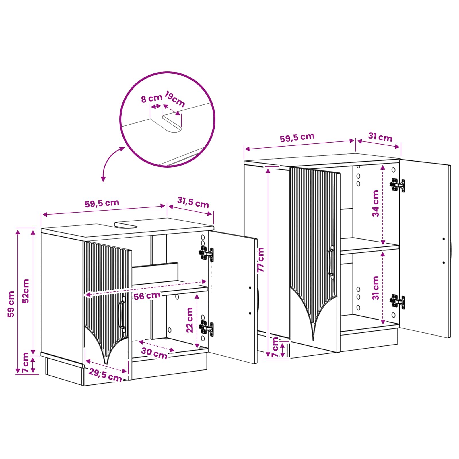 2 Piece Bathroom Cabinet Set HOORN White Engineered Wood