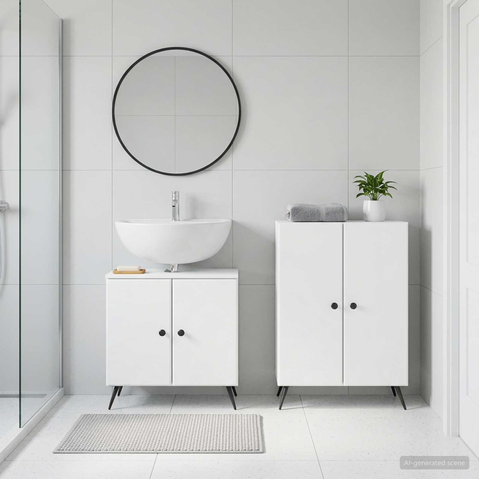 2 Piece Bathroom Cabinet Set BREDA White Engineered Wood