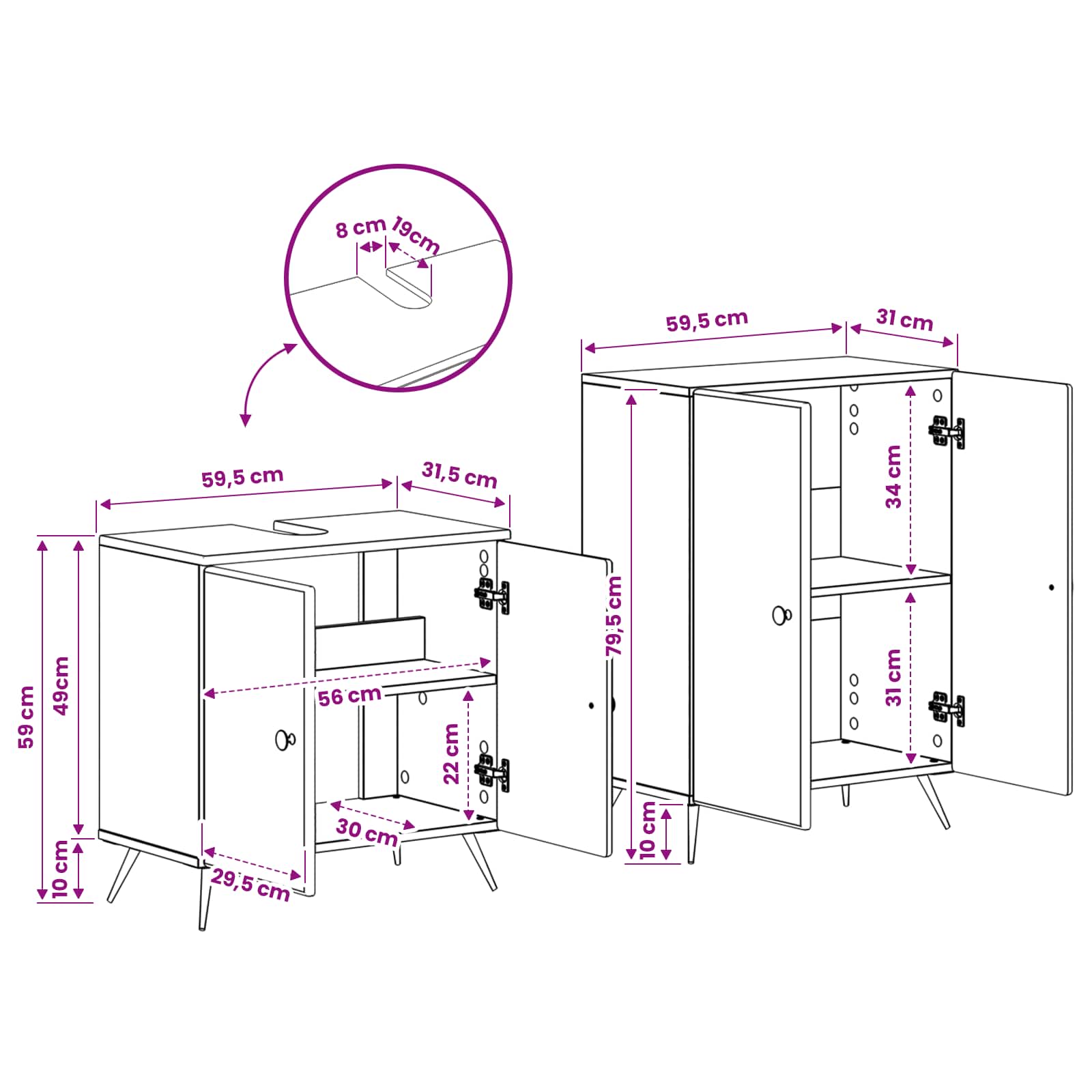 2 Piece Bathroom Cabinet Set BREDA White Engineered Wood