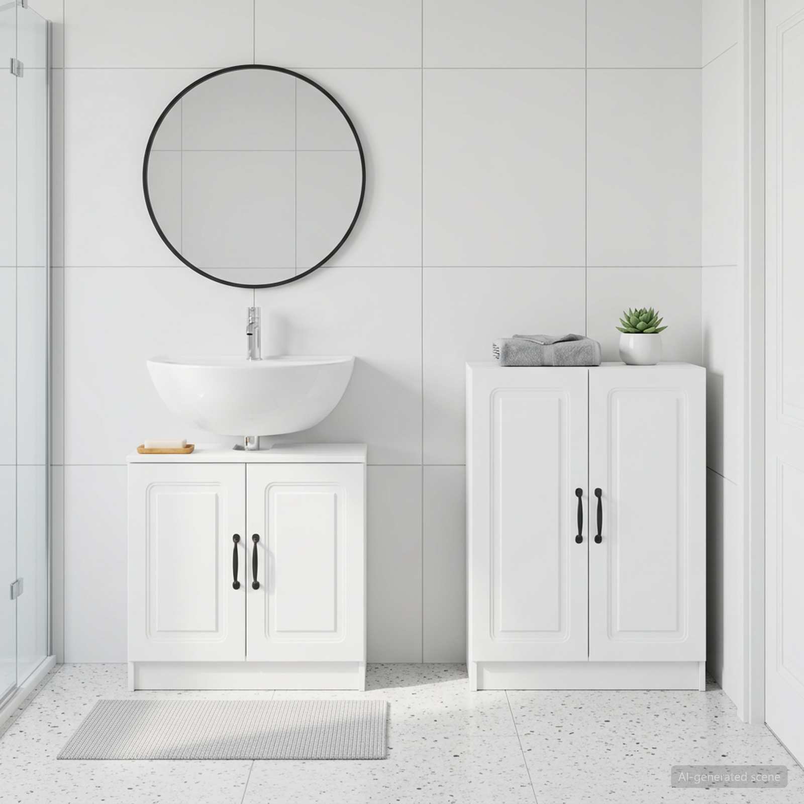 2 Piece Bathroom Cabinet Set UTRECHT White Engineered Wood