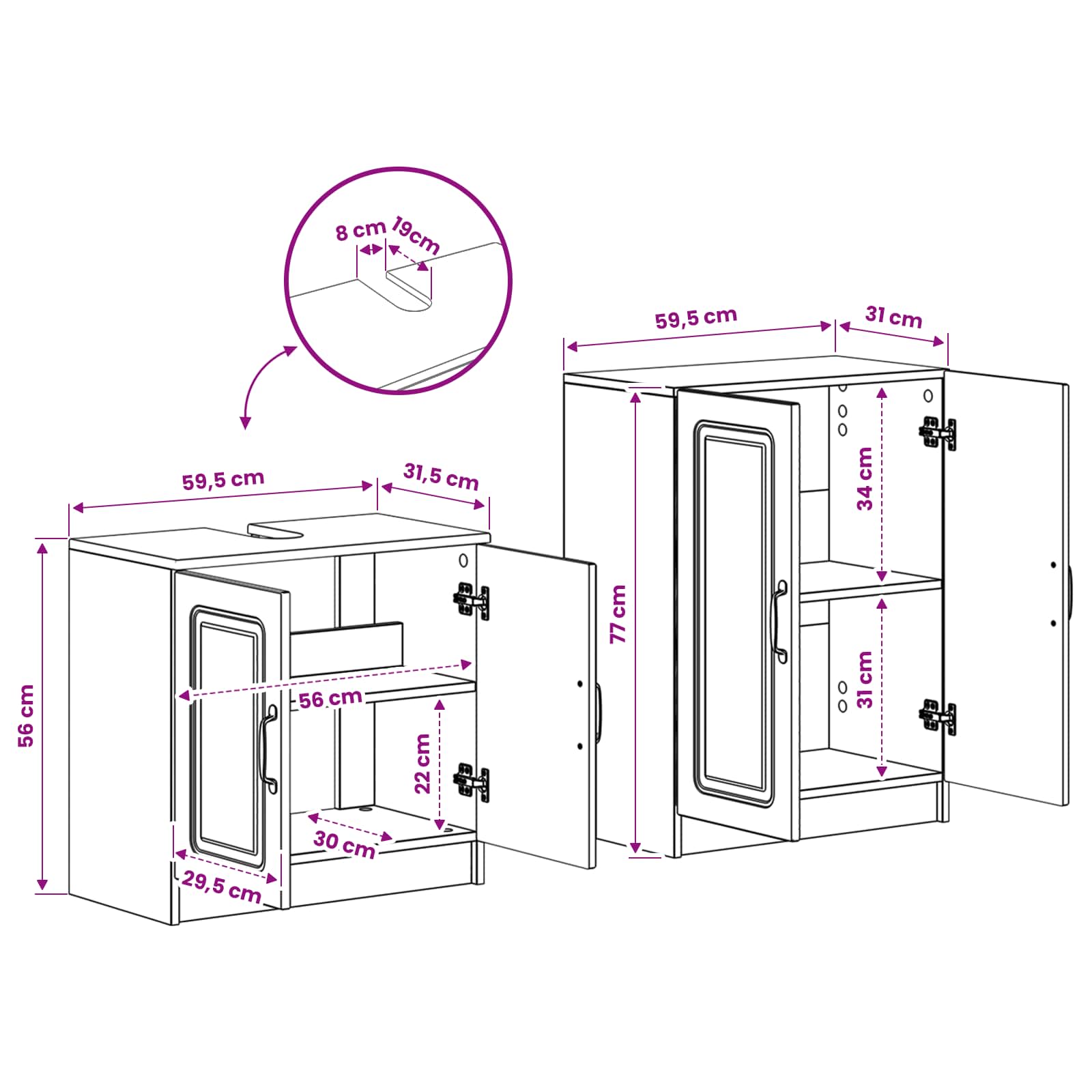 2 Piece Bathroom Cabinet Set UTRECHT White Engineered Wood