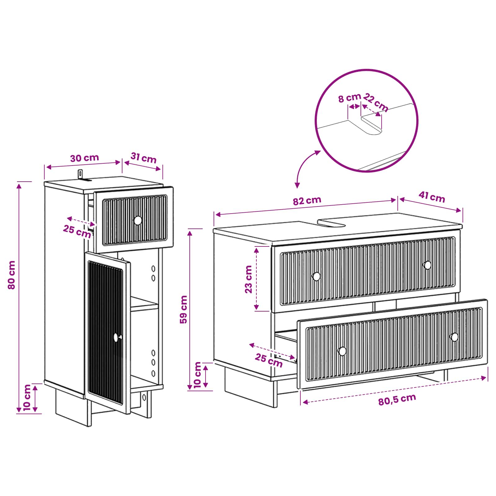 2 Piece Bathroom Cabinet Set EDE White Engineered Wood