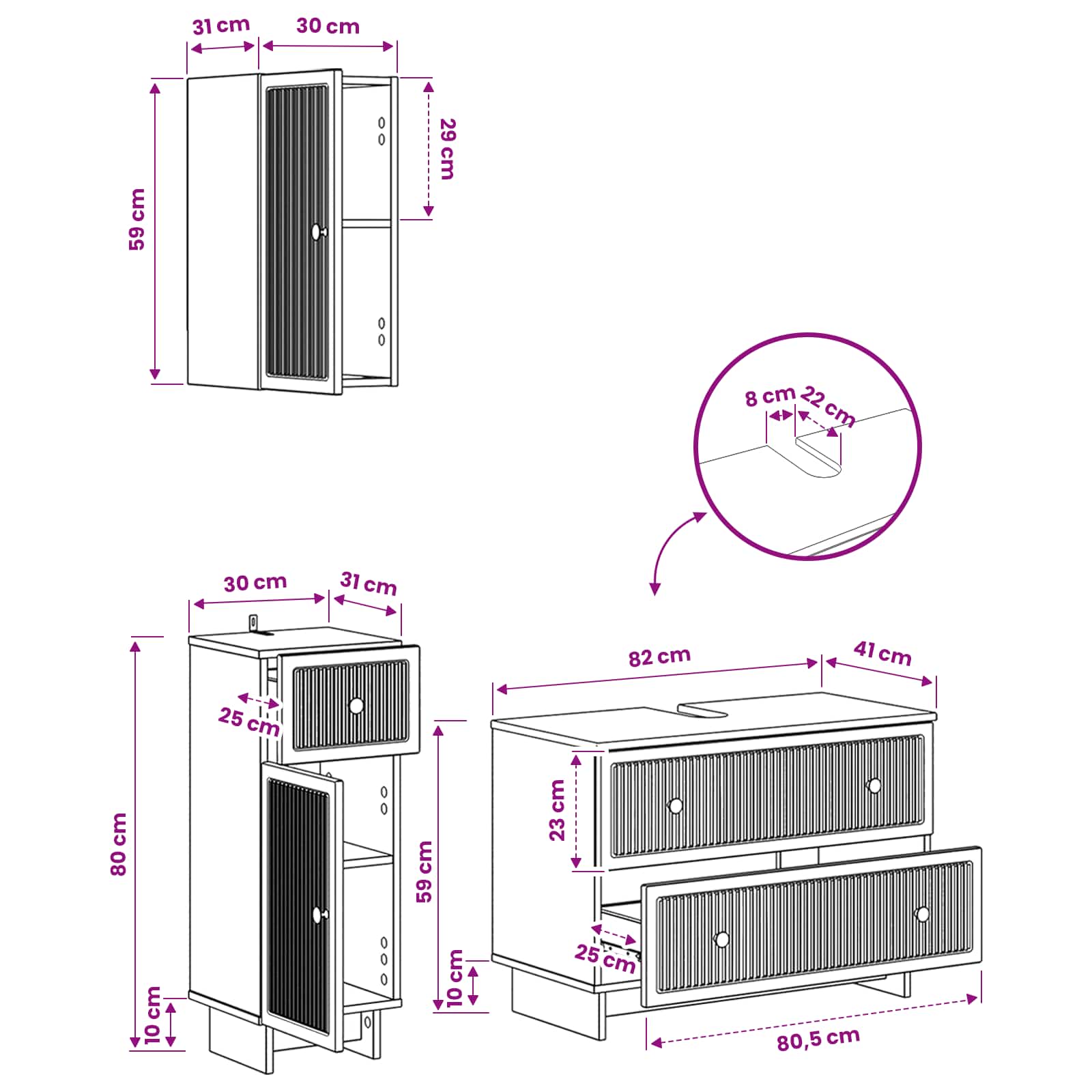 3 Piece Bathroom Cabinet Set EDE White Engineered Wood