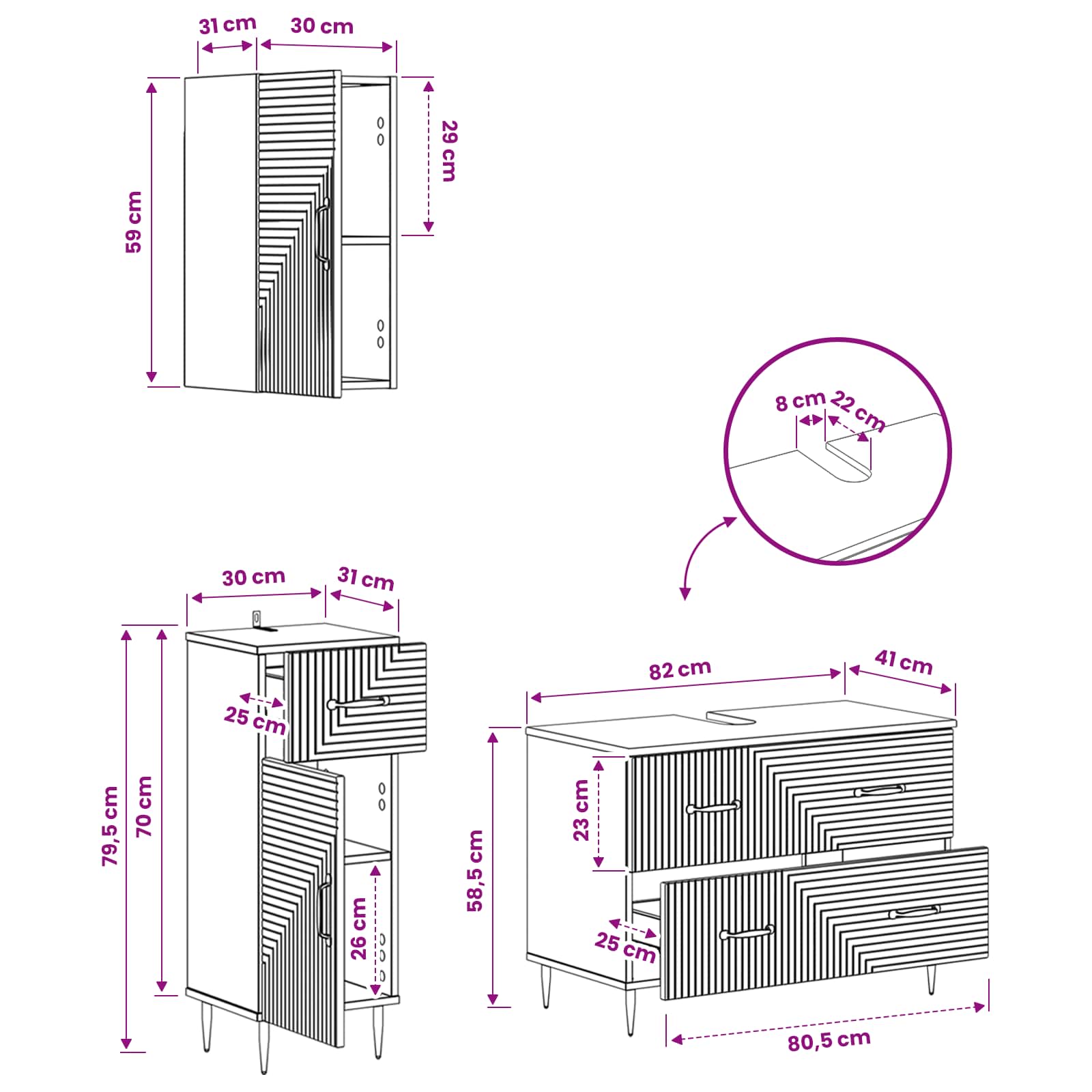 3 Piece Bathroom Cabinet Set HAARLEM White Engineered Wood
