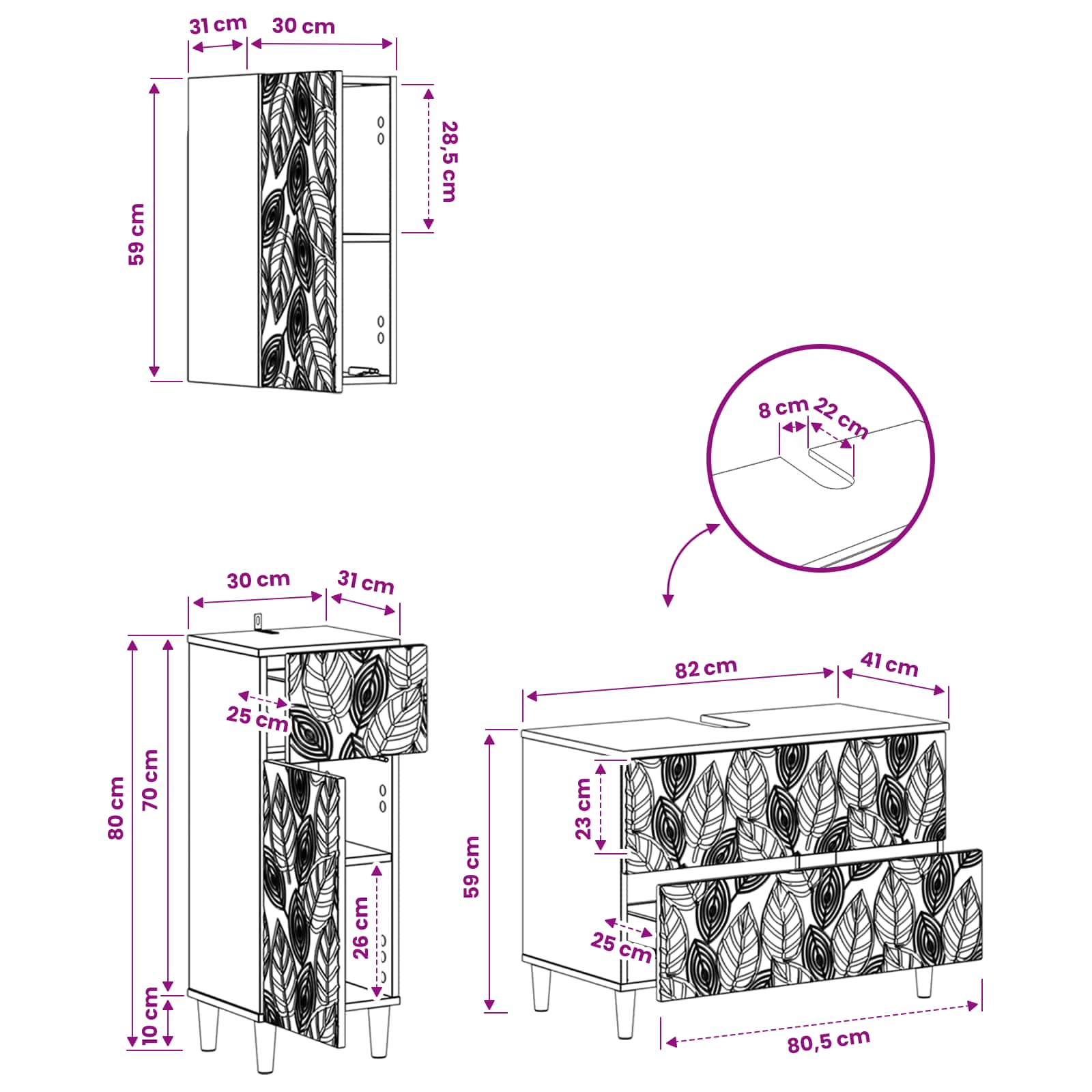 3 Piece Bathroom Cabinet Set DELFT White Engineered Wood