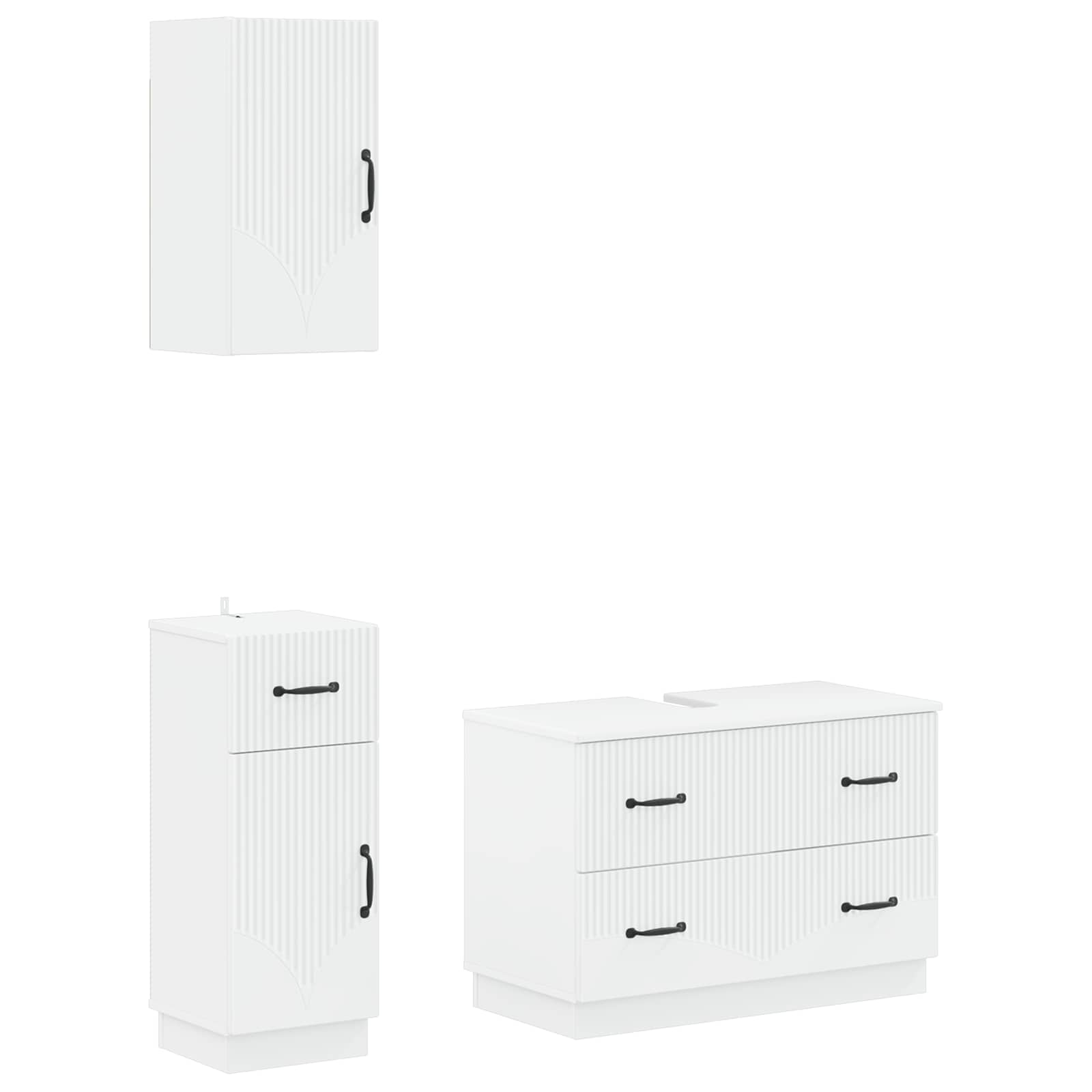 3 Piece Bathroom Cabinet Set HOORN White Engineered Wood