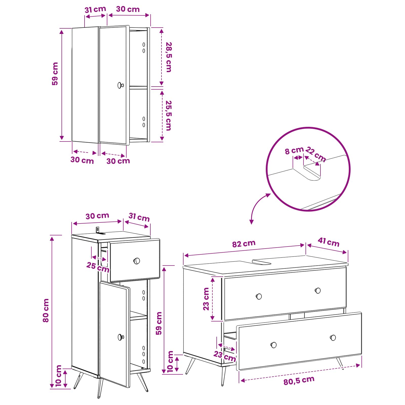 3 Piece Bathroom Cabinet Set BREDA White Engineered Wood