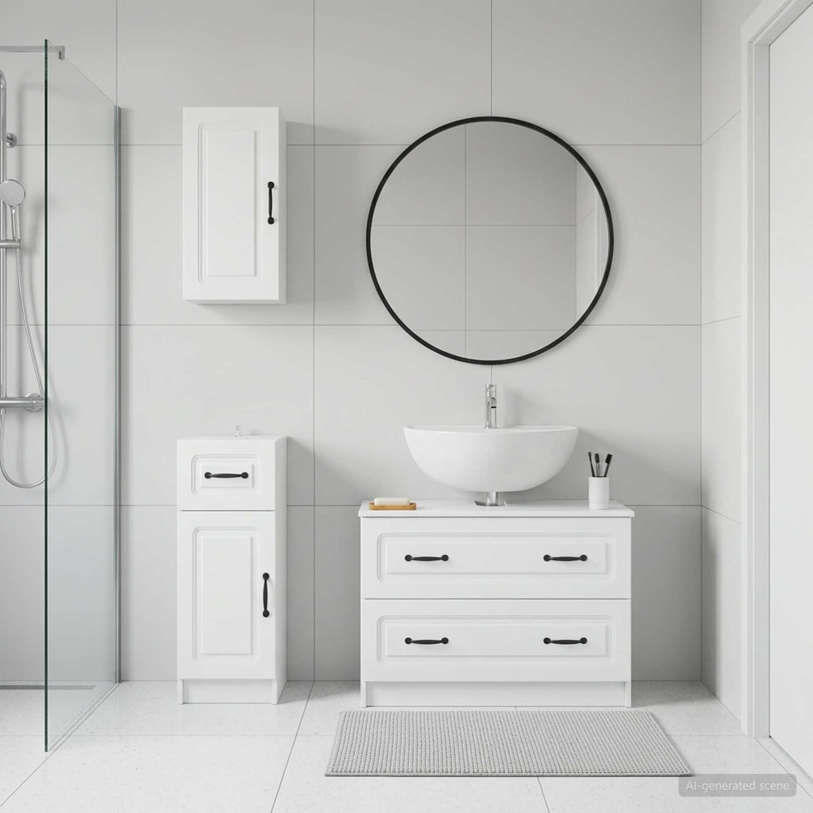 3 Piece Bathroom Cabinet Set UTRECHT White Engineered Wood