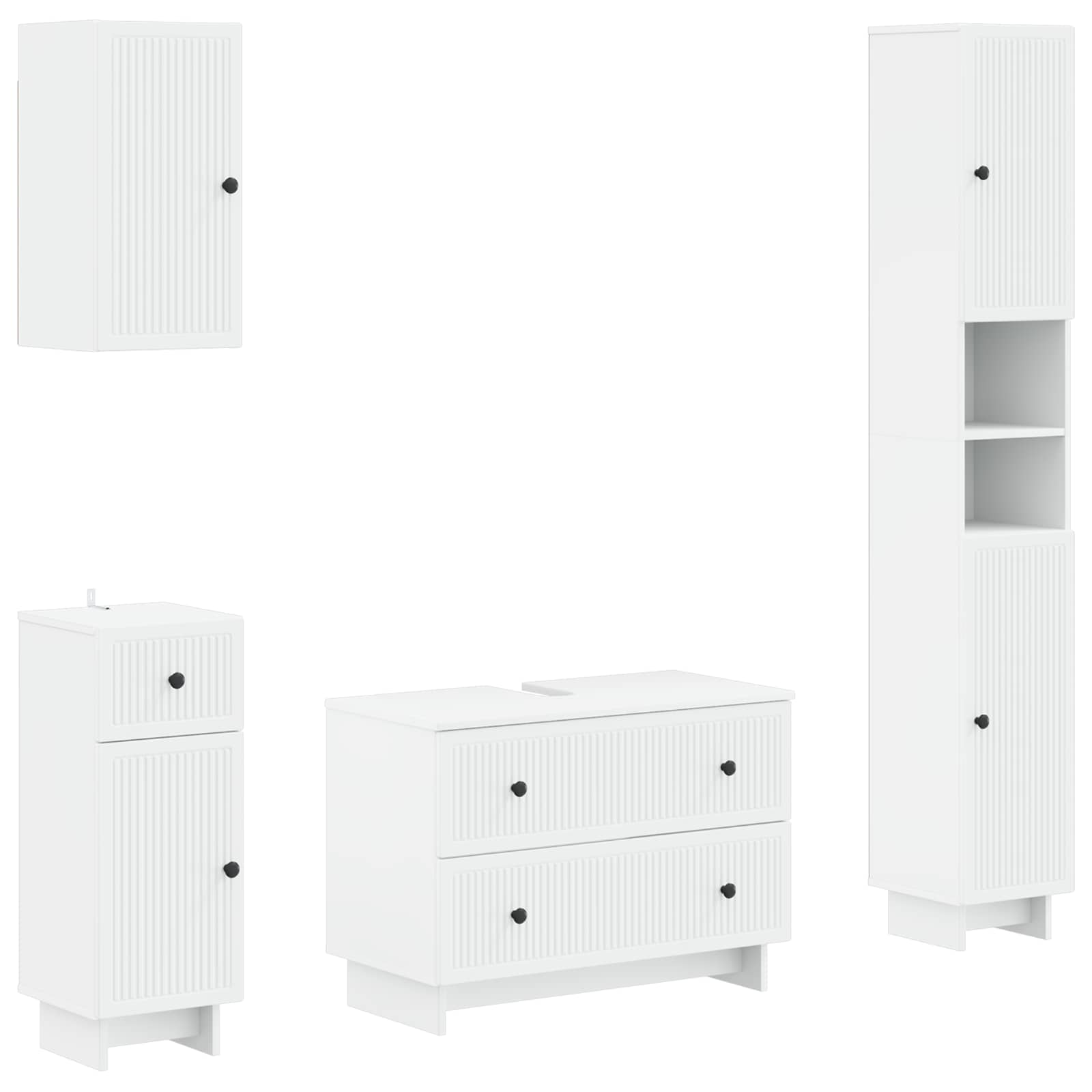4 Piece Bathroom Cabinet Set EDE White Engineered Wood