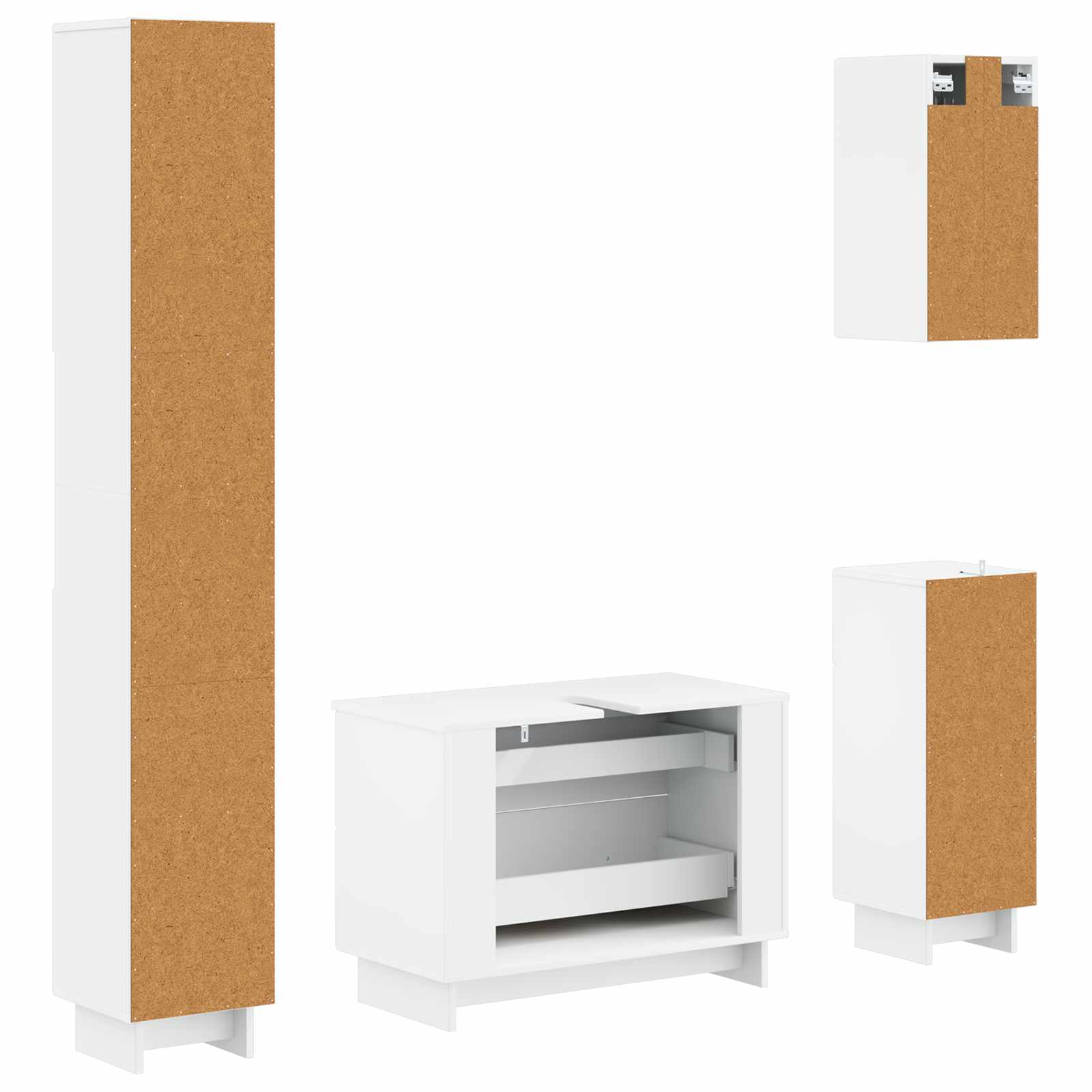 4 Piece Bathroom Cabinet Set EDE White Engineered Wood