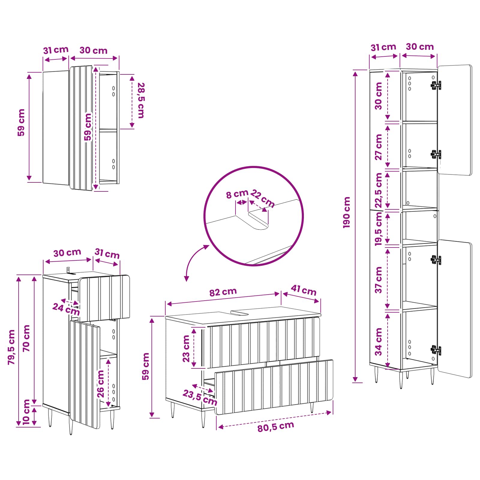4 Piece Bathroom Cabinet Set ZWOLLE White Engineered Wood