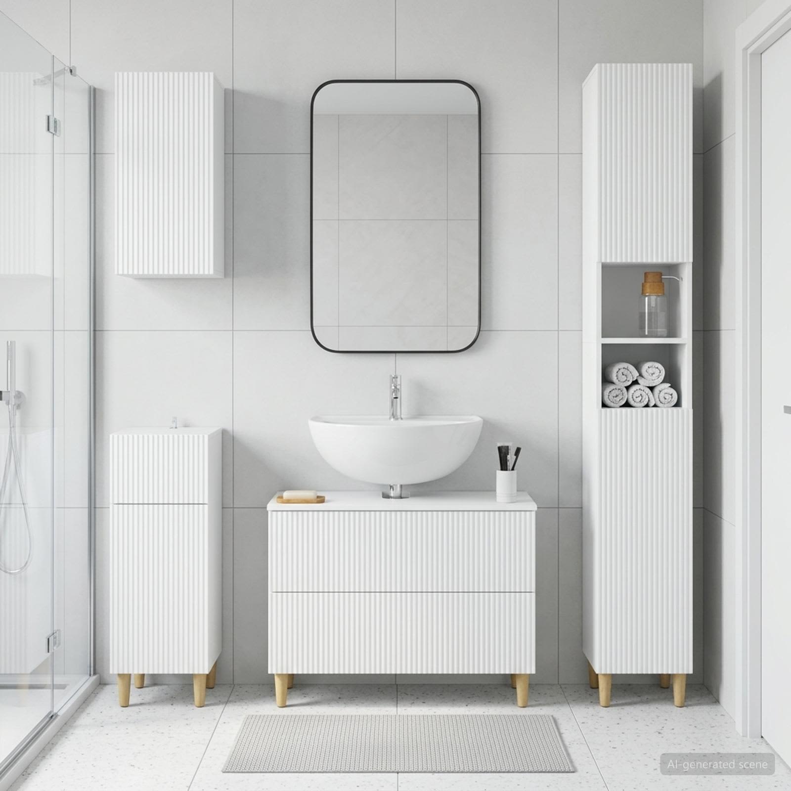 4 Piece Bathroom Cabinet Set ARNHEM White Engineered Wood