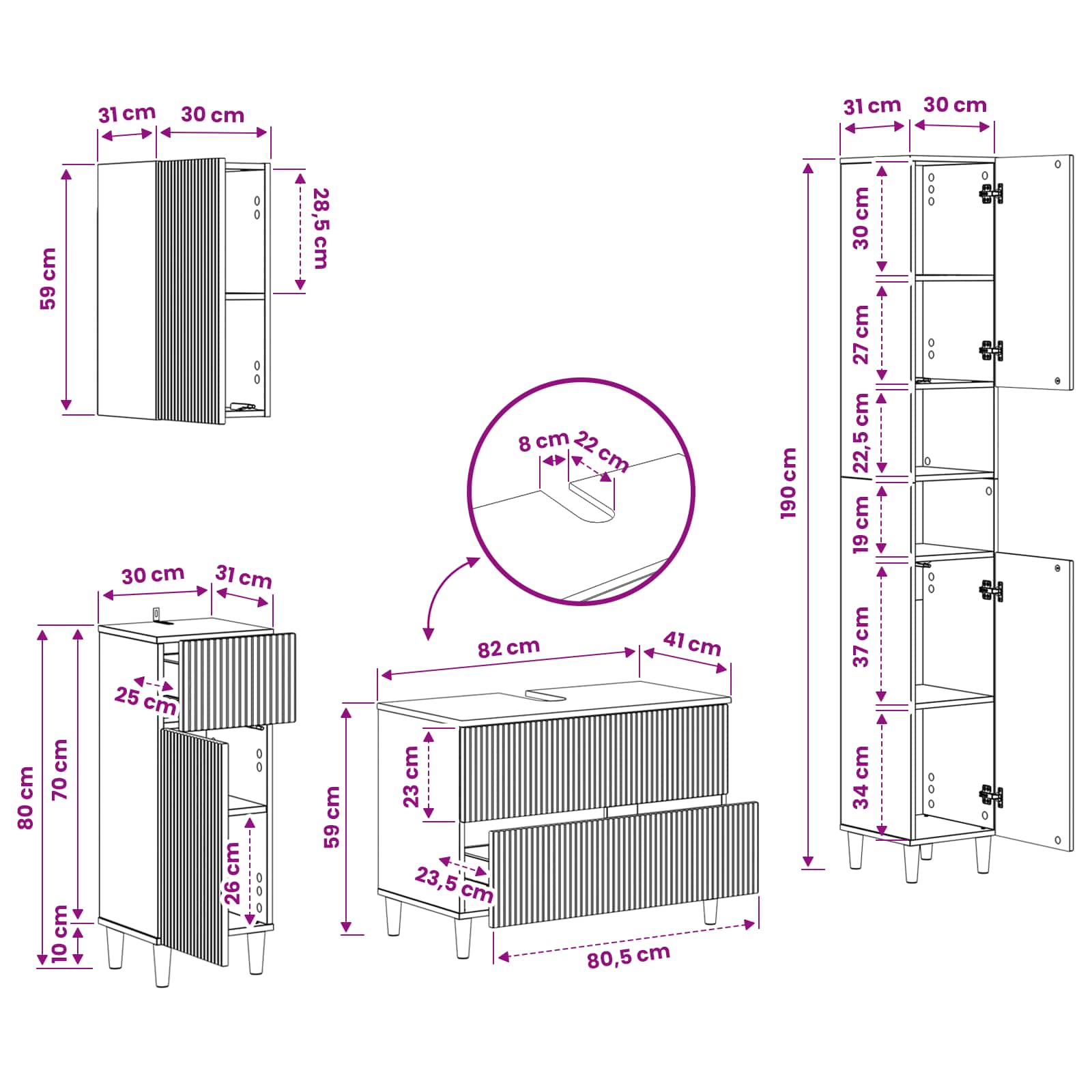 4 Piece Bathroom Cabinet Set ARNHEM White Engineered Wood