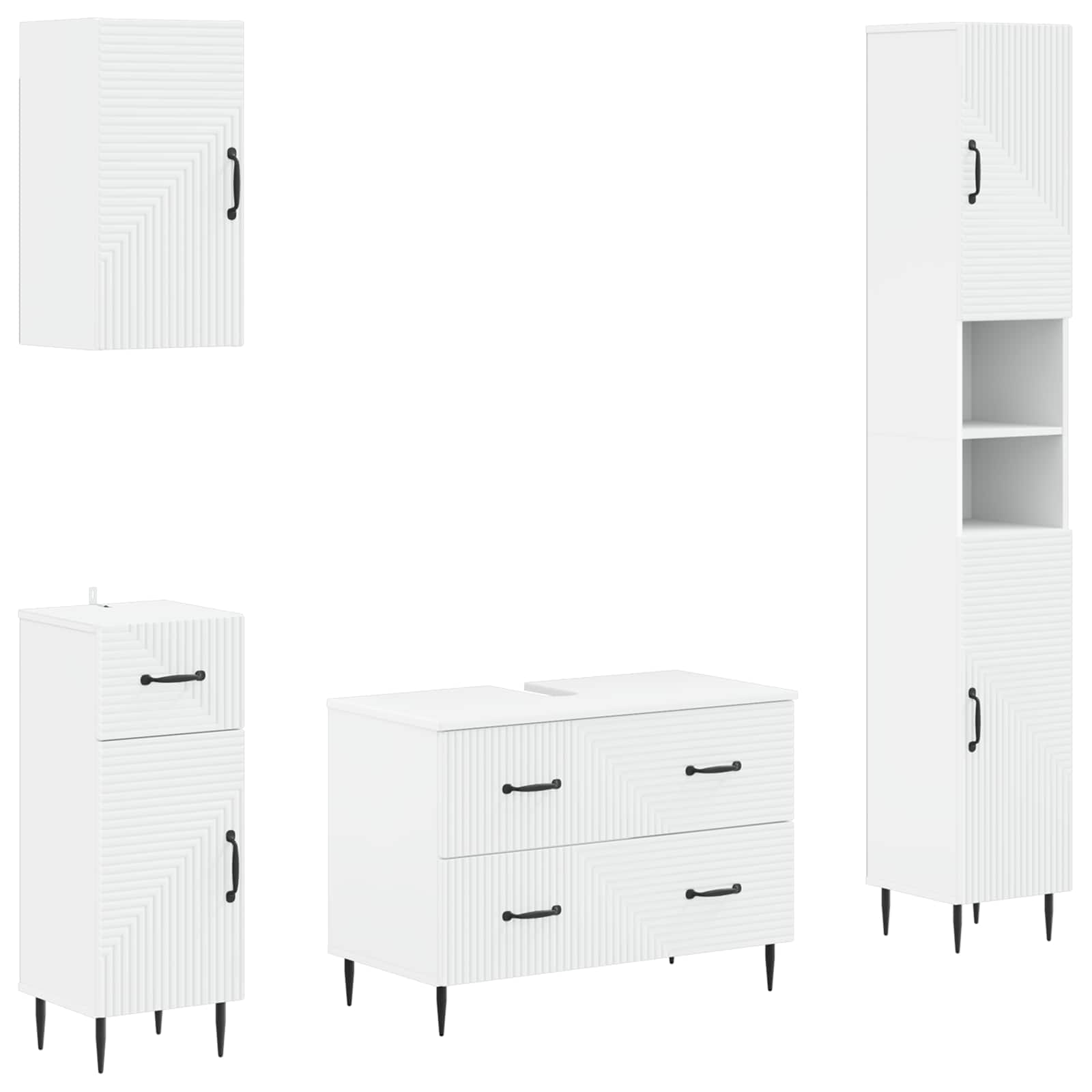 4 Piece Bathroom Cabinet Set HAARLEM White Engineered Wood
