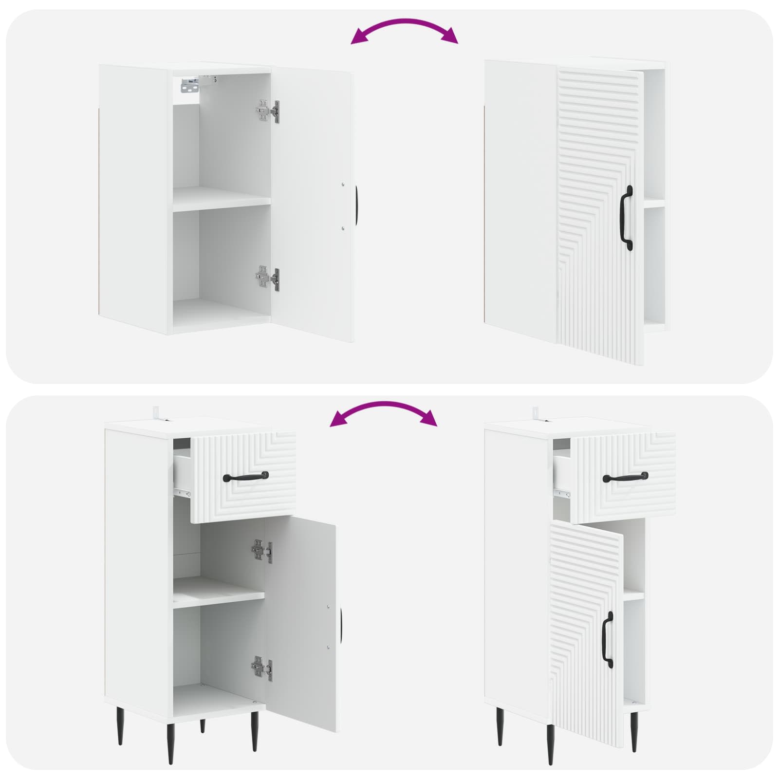 4 Piece Bathroom Cabinet Set HAARLEM White Engineered Wood