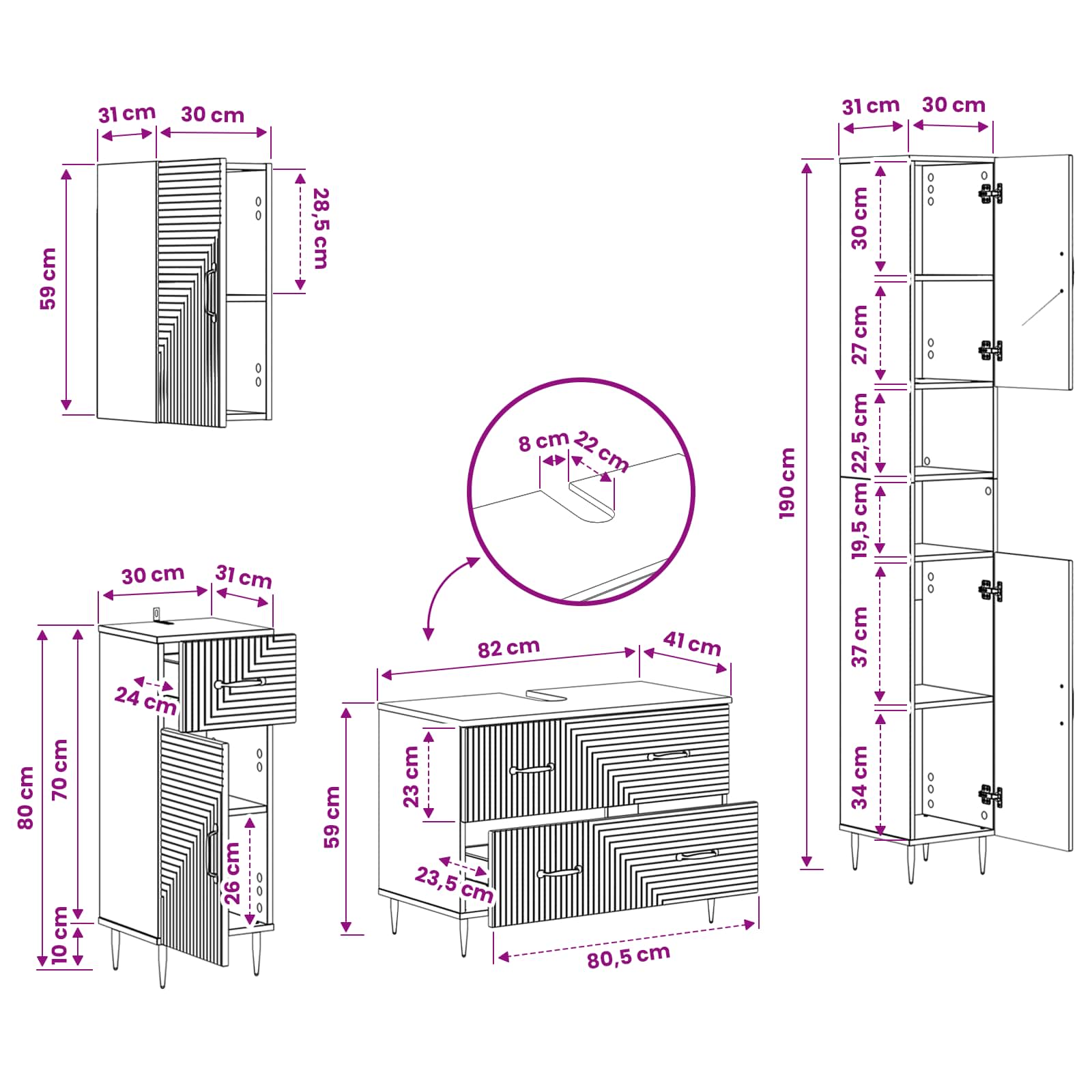 4 Piece Bathroom Cabinet Set HAARLEM White Engineered Wood