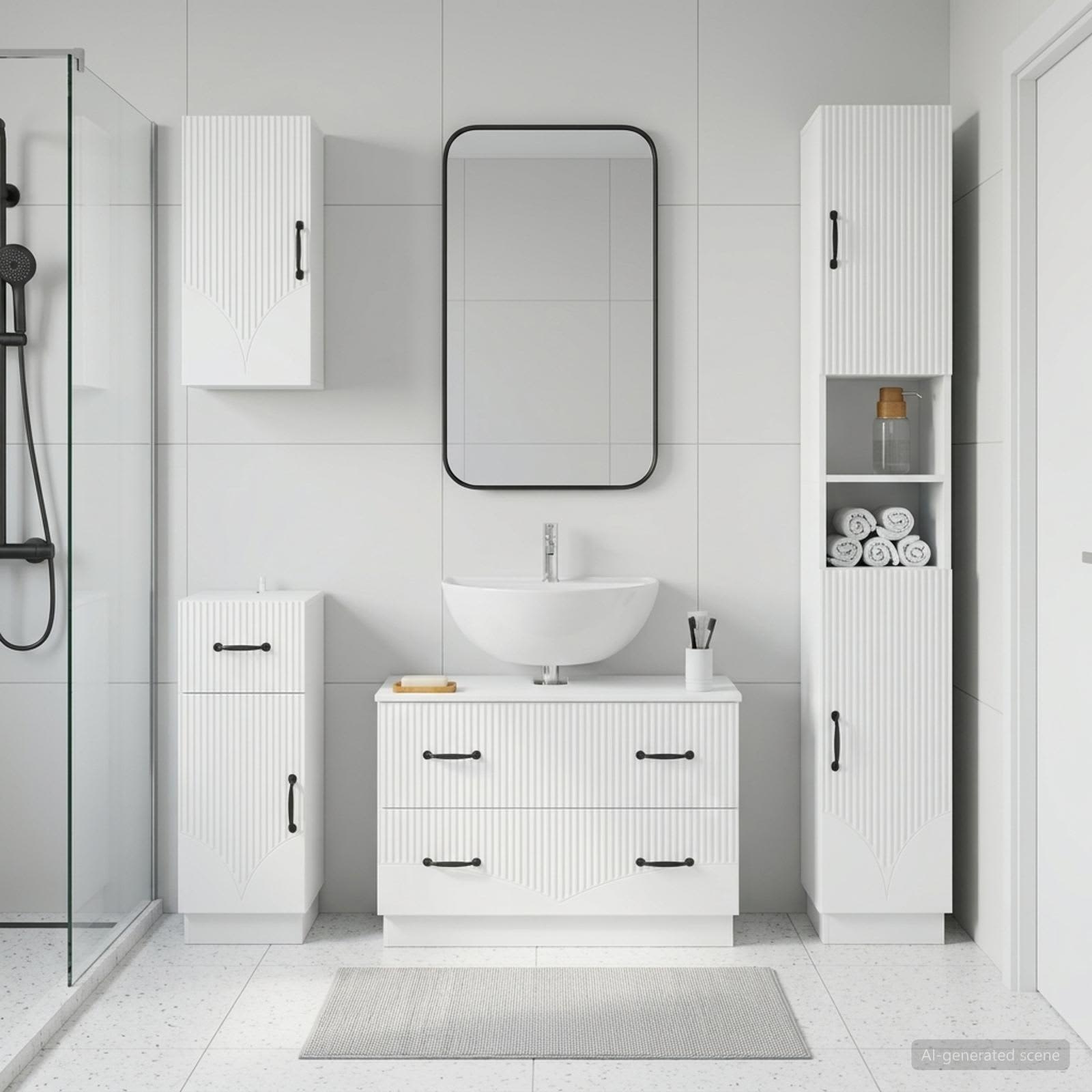 4 Piece Bathroom Cabinet Set HOORN White Engineered Wood