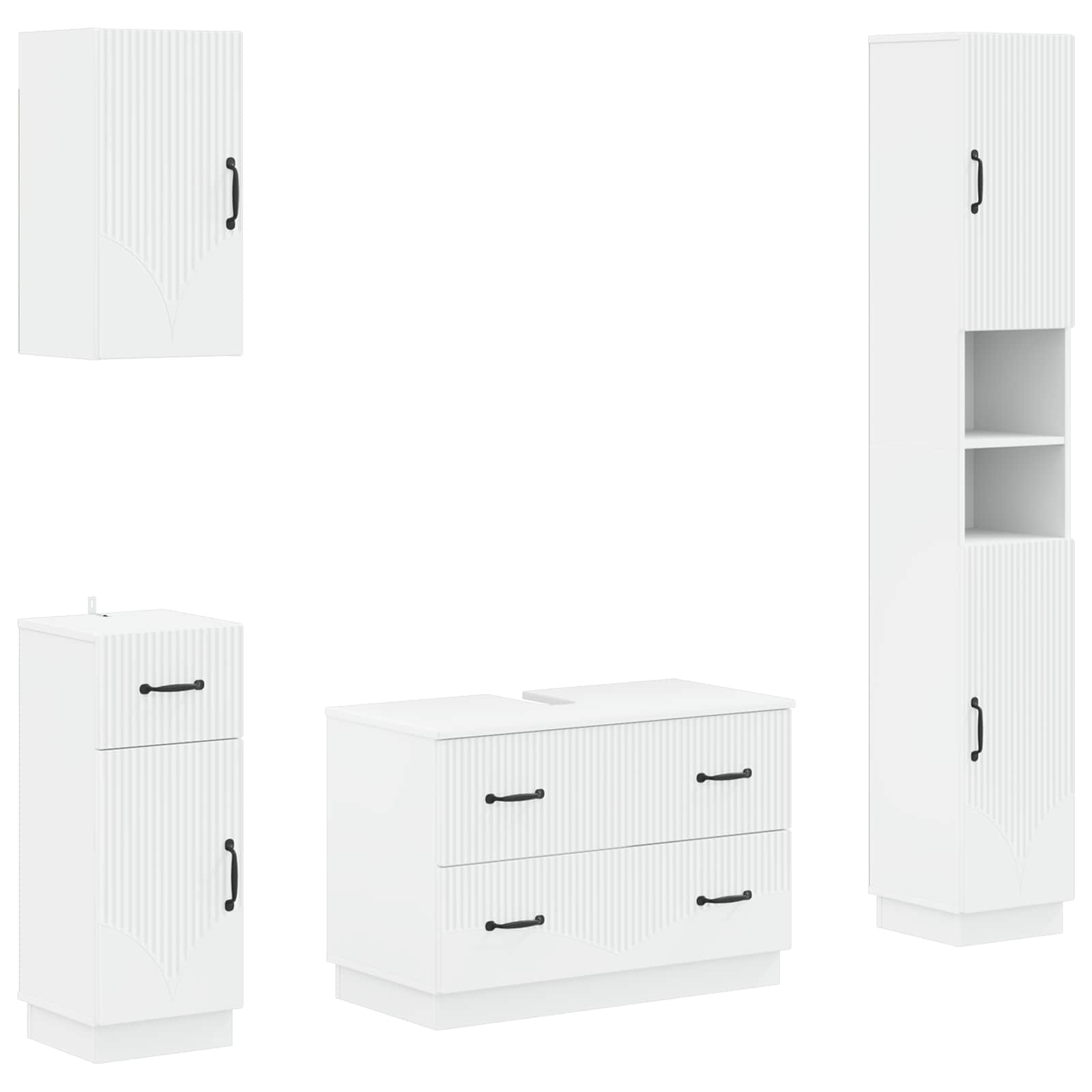 4 Piece Bathroom Cabinet Set HOORN White Engineered Wood