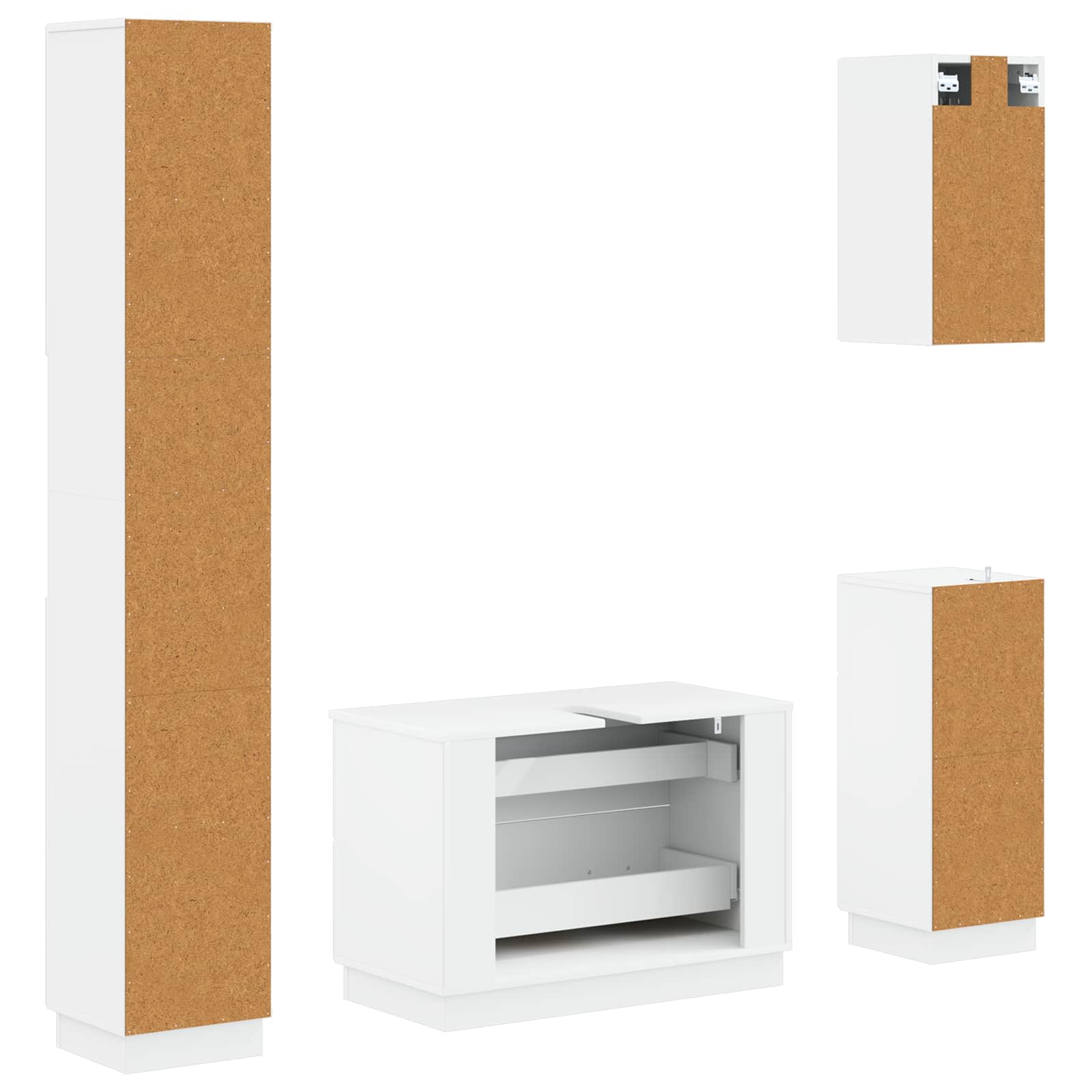 4 Piece Bathroom Cabinet Set HOORN White Engineered Wood