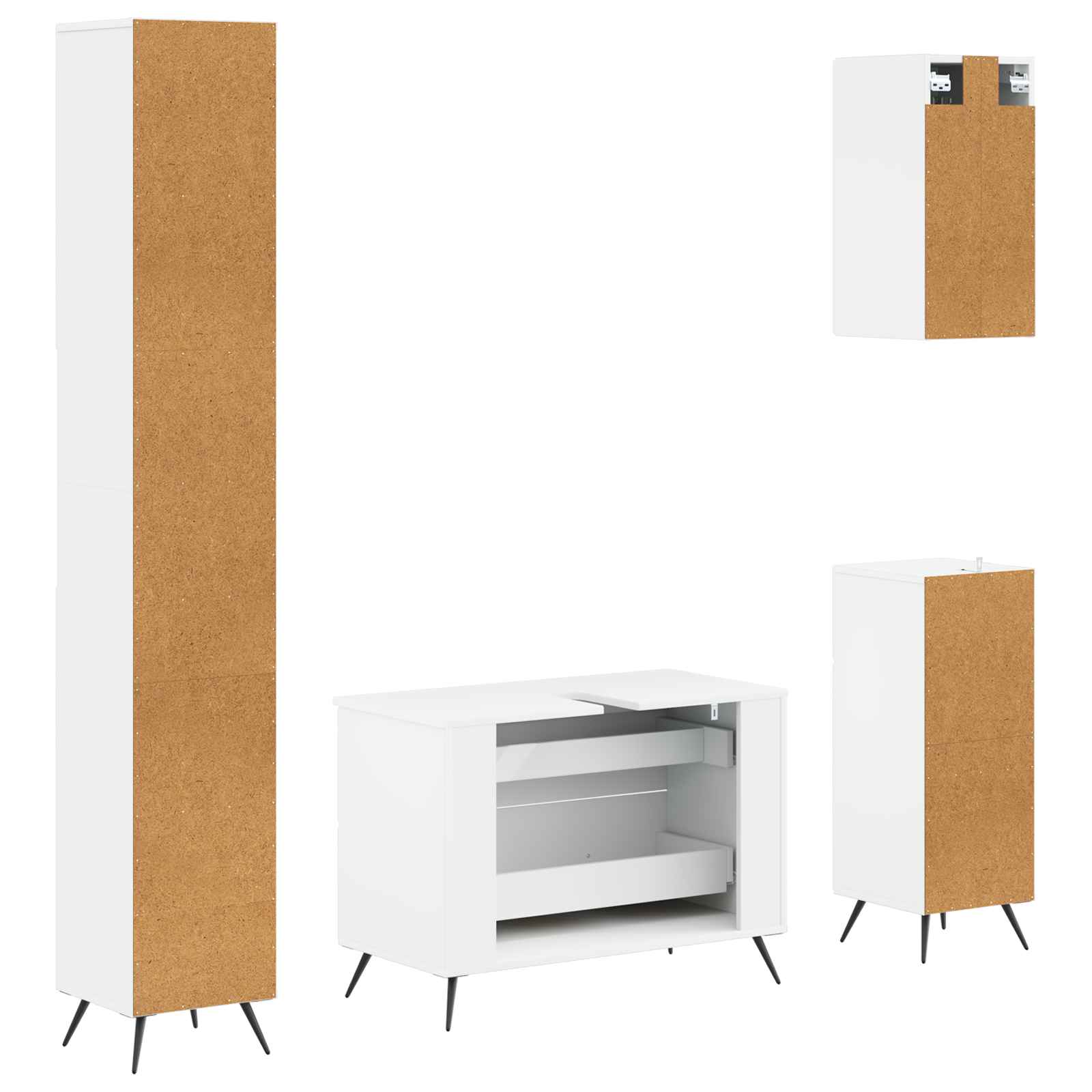 4 Piece Bathroom Cabinet Set BREDA White Engineered Wood