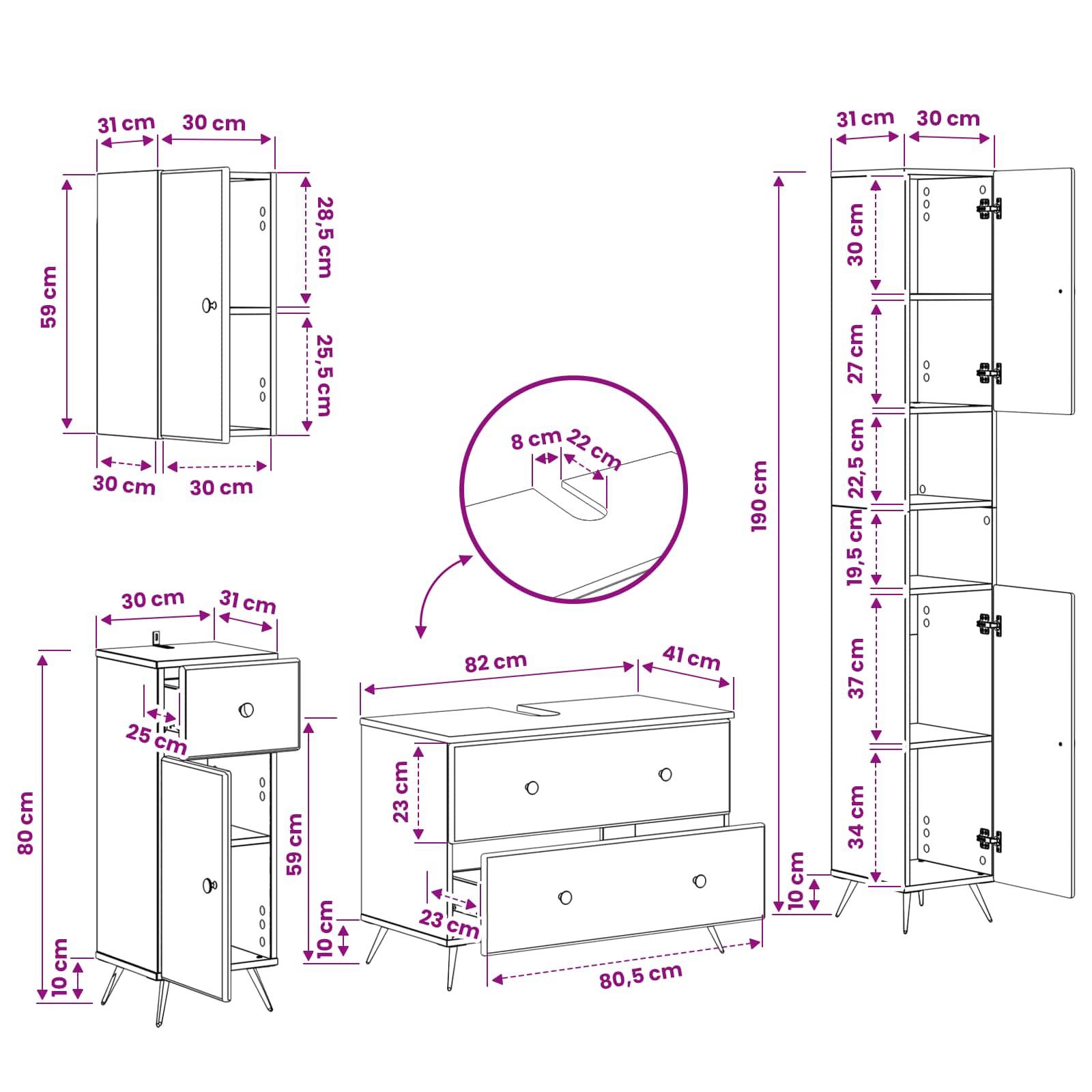 4 Piece Bathroom Cabinet Set BREDA White Engineered Wood