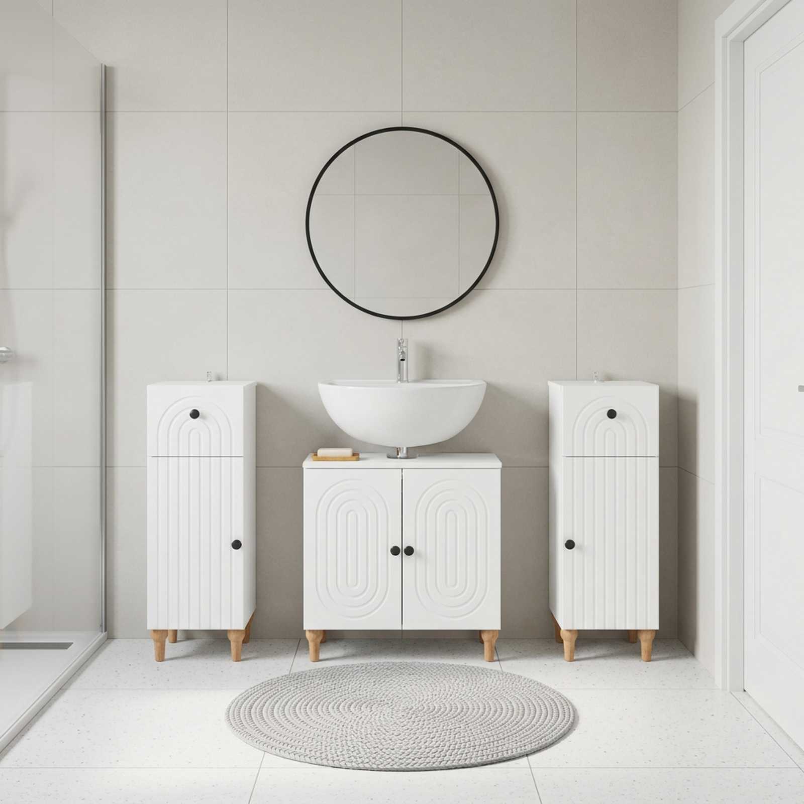 3 Piece Bathroom Cabinet Set ALKMAAR White Engineered Wood