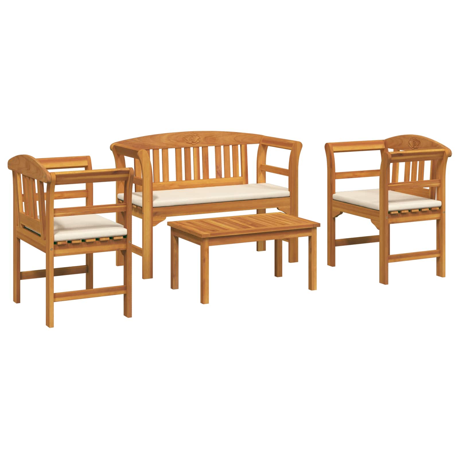 Furniture Set with Cushion 4 pcs Natural Solid Acacia Wood