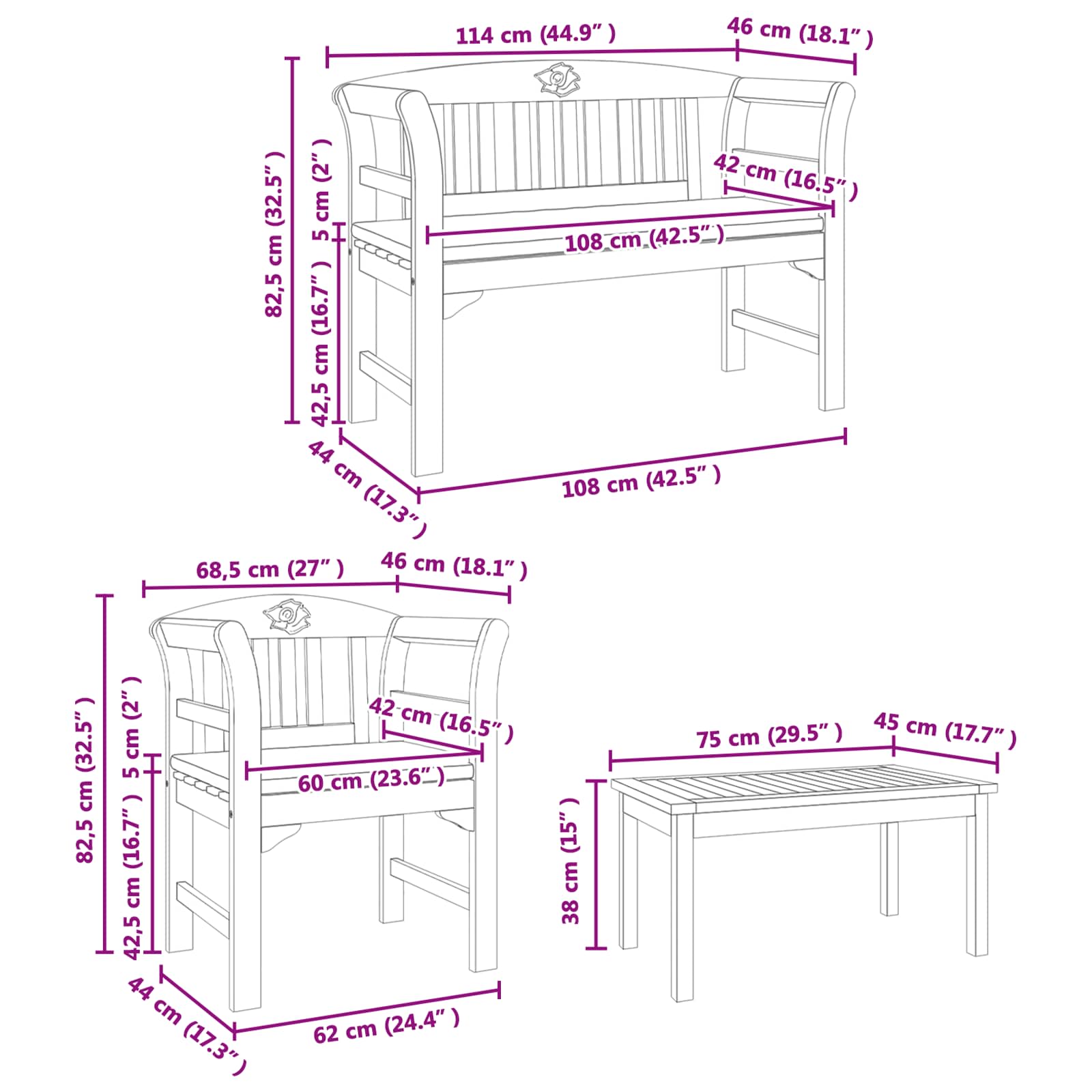 Furniture Set with Cushion 4 pcs Natural Solid Acacia Wood