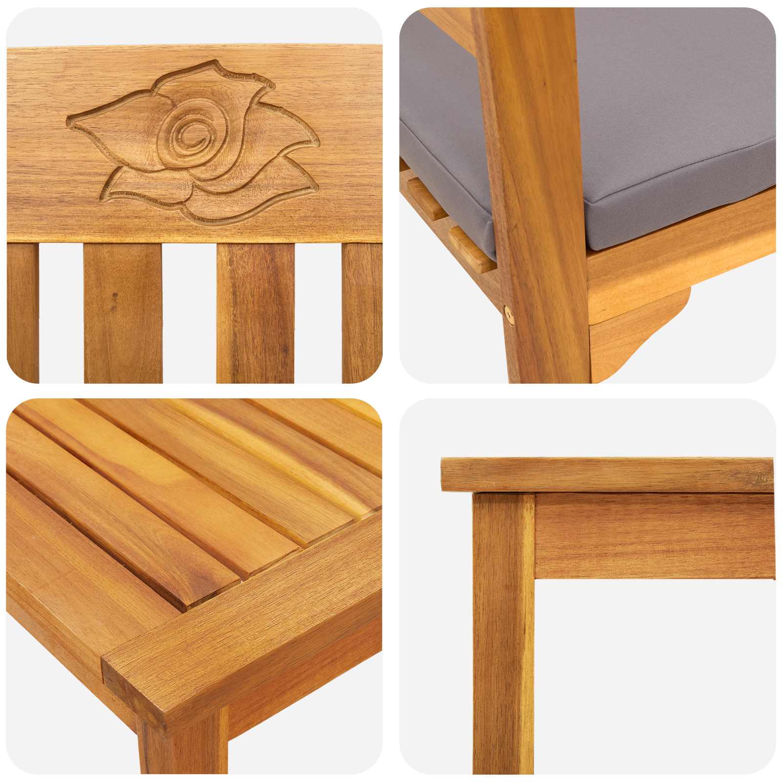 Furniture Set with Cushion 4 pcs Natural Solid Acacia Wood