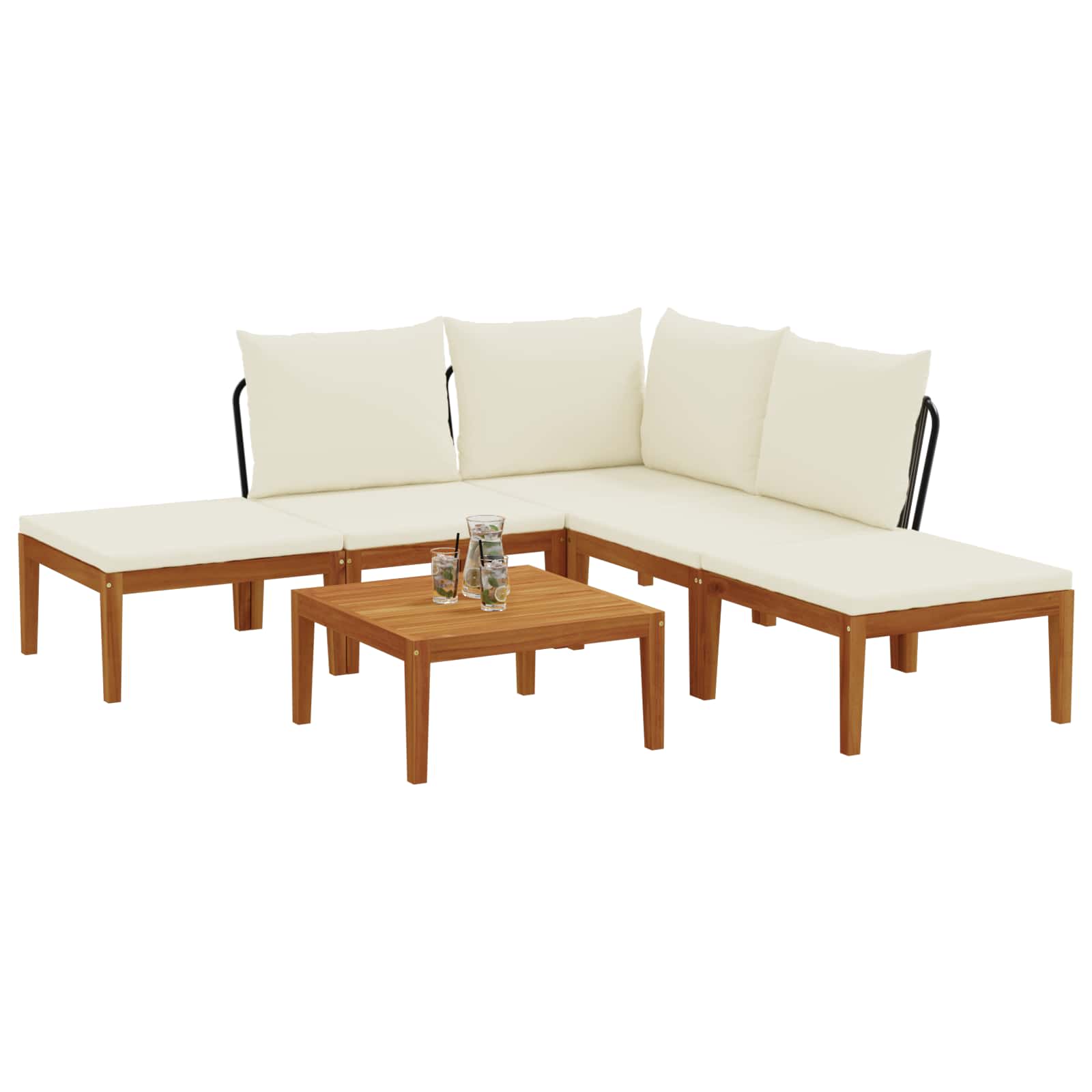 6 pcs Garden Lounge Set Solid Acacia Wood & Rope Natural