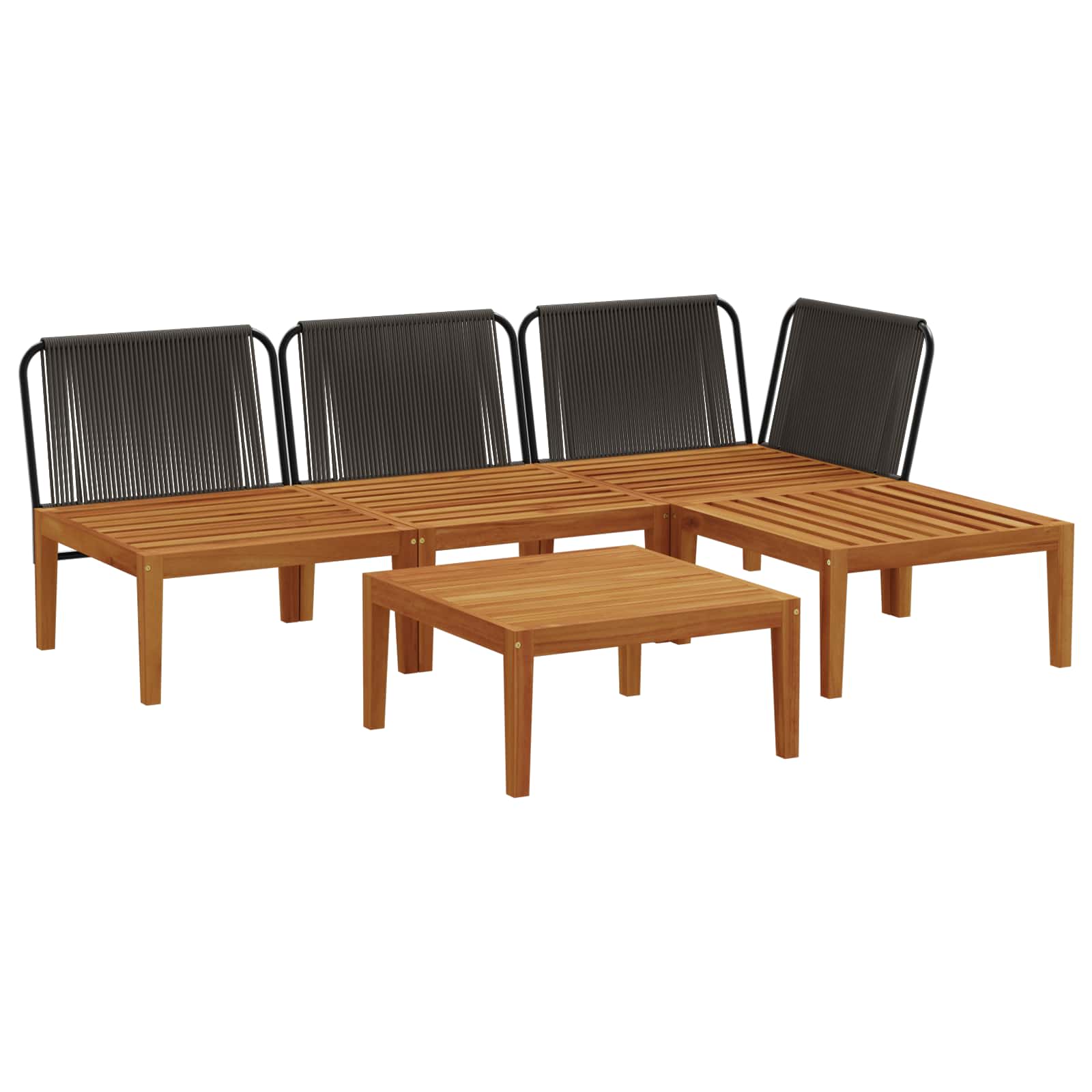 5 pcs Garden Lounge Set Solid Acacia Wood & Rope Natural