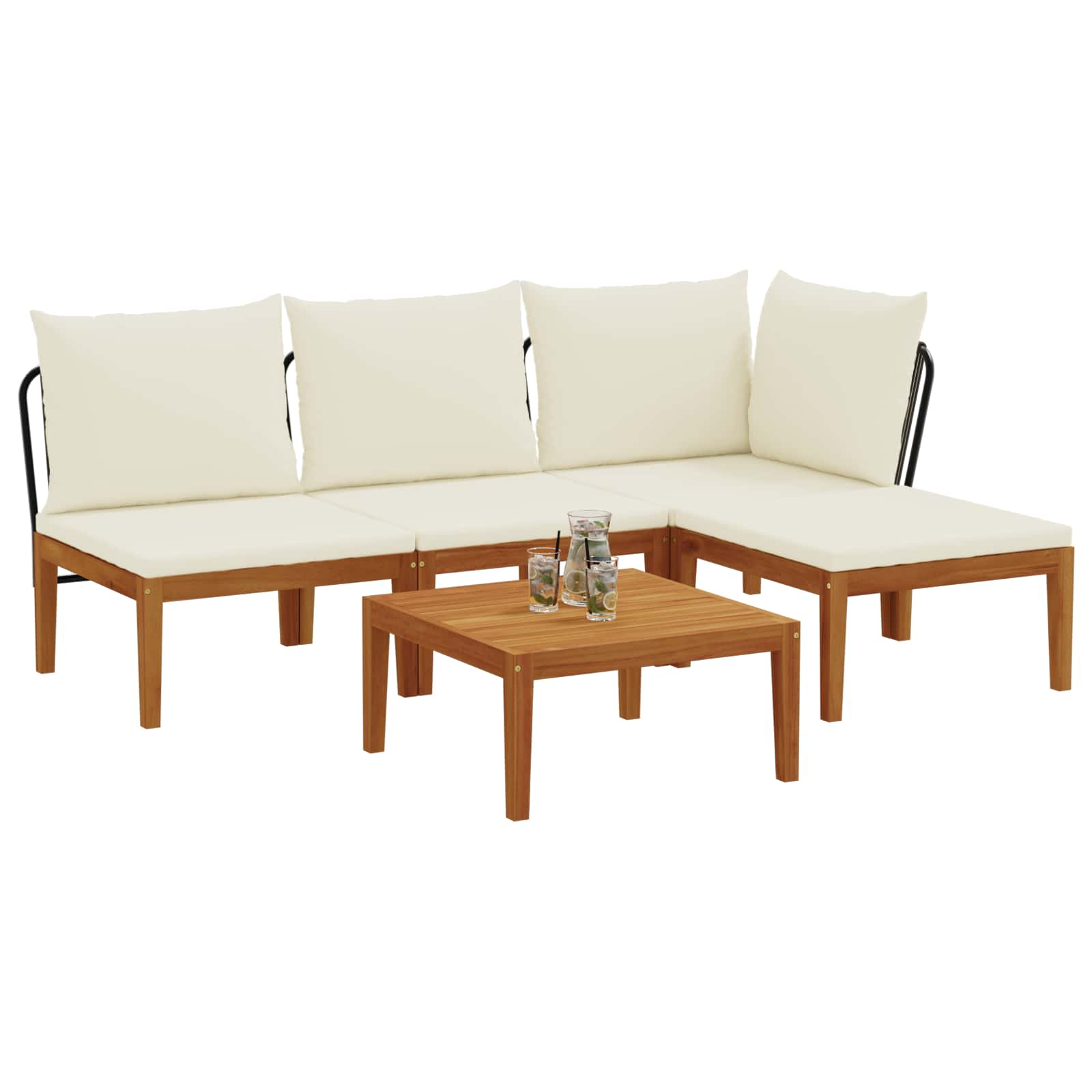 5 pcs Garden Lounge Set Solid Acacia Wood & Rope Natural